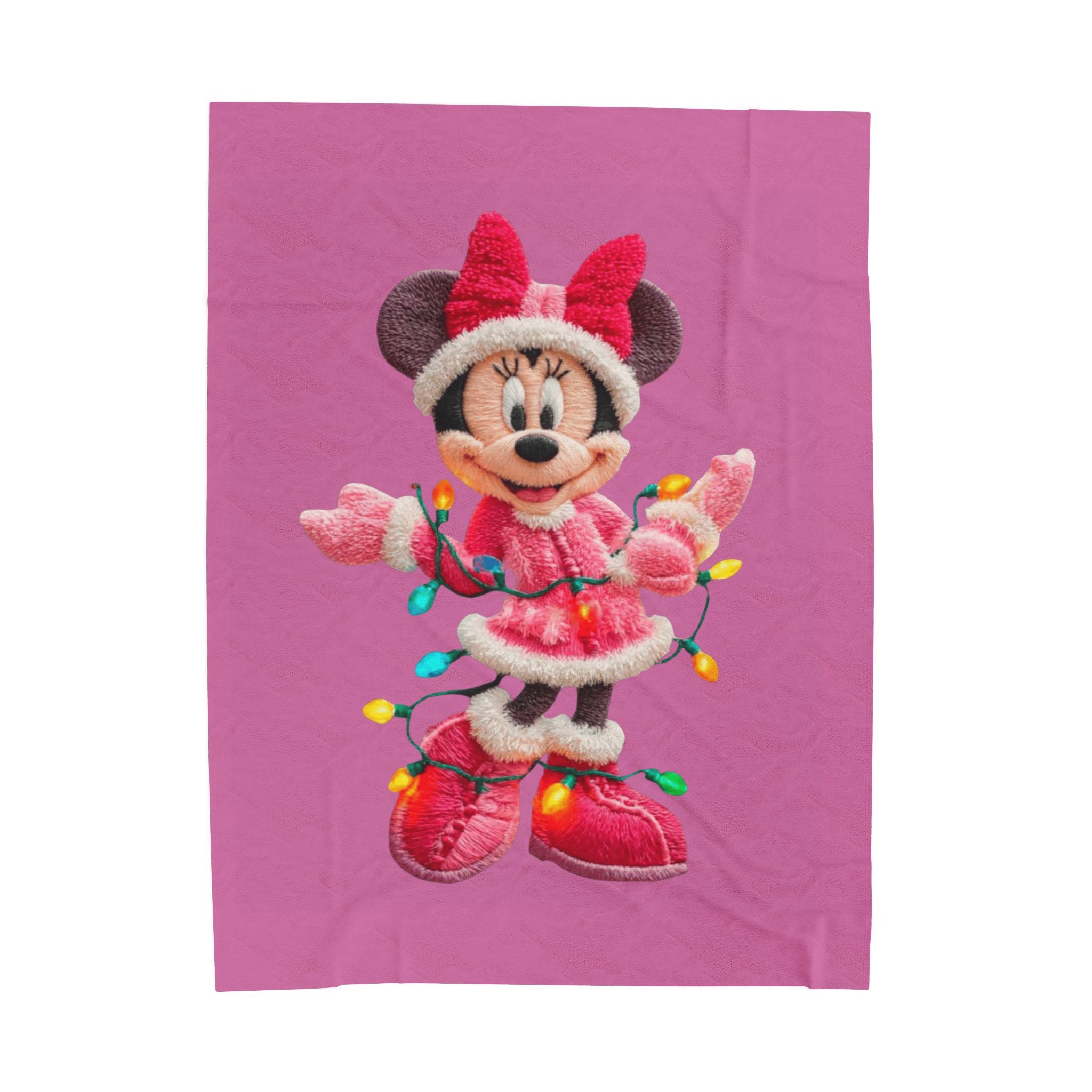 Magical Christmas Cartoon Blanket Plush Holiday Blanket  Festive Minnie Mouse with Christmas Lights