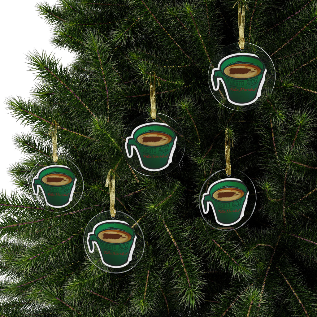 Puerto Rico Café Cup Acrylic Ornament  Merry & Bright Christmas Tree Decoration