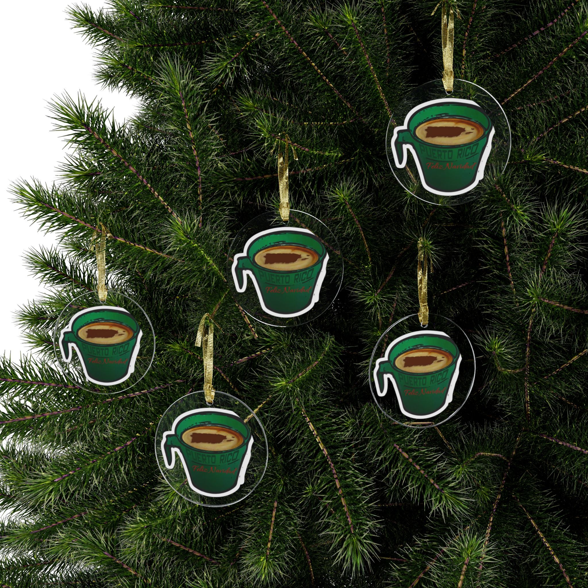 Puerto Rico Café Cup Acrylic Ornament  Merry & Bright Christmas Tree Decoration