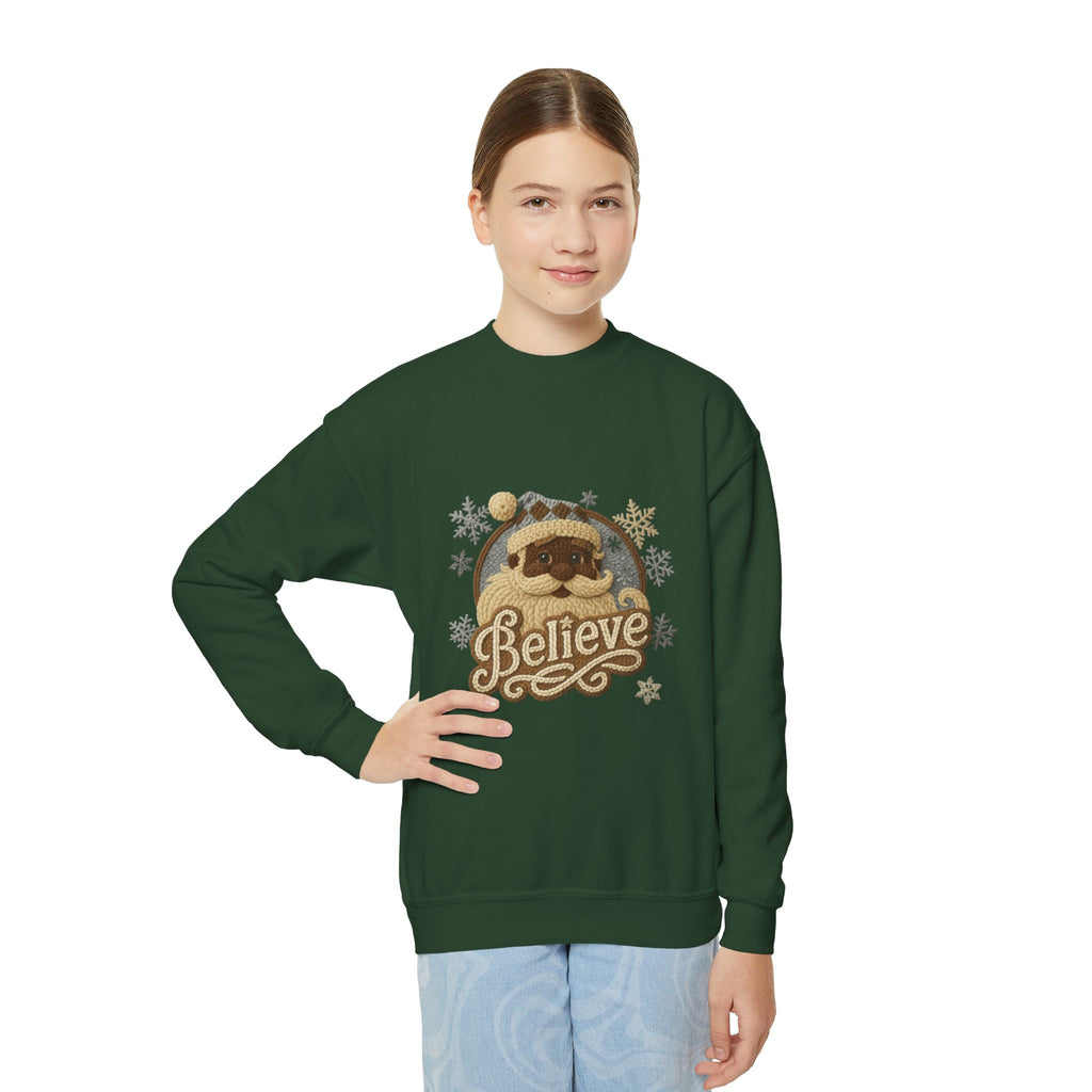 Youth Sweatshirt  'Believe' Cozy Sloth Holiday Crewneck