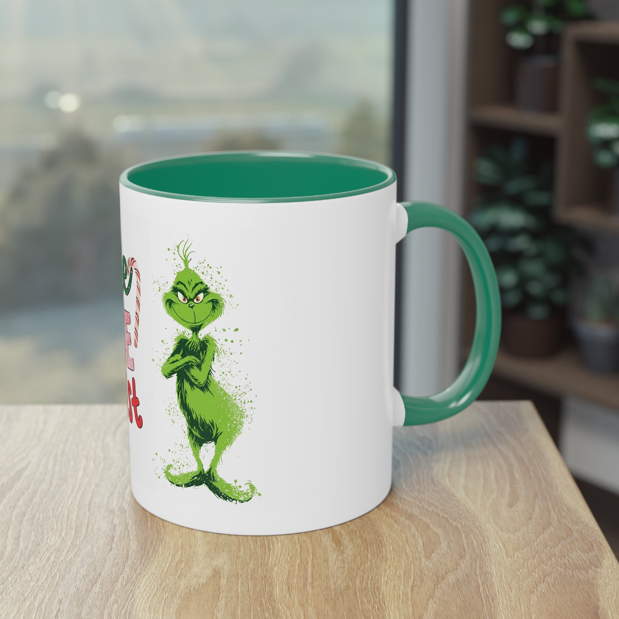 Cute Grinch Two-Tone Coffee Mug - Perfect for Holiday Cheer! Christmas Mugs Collection