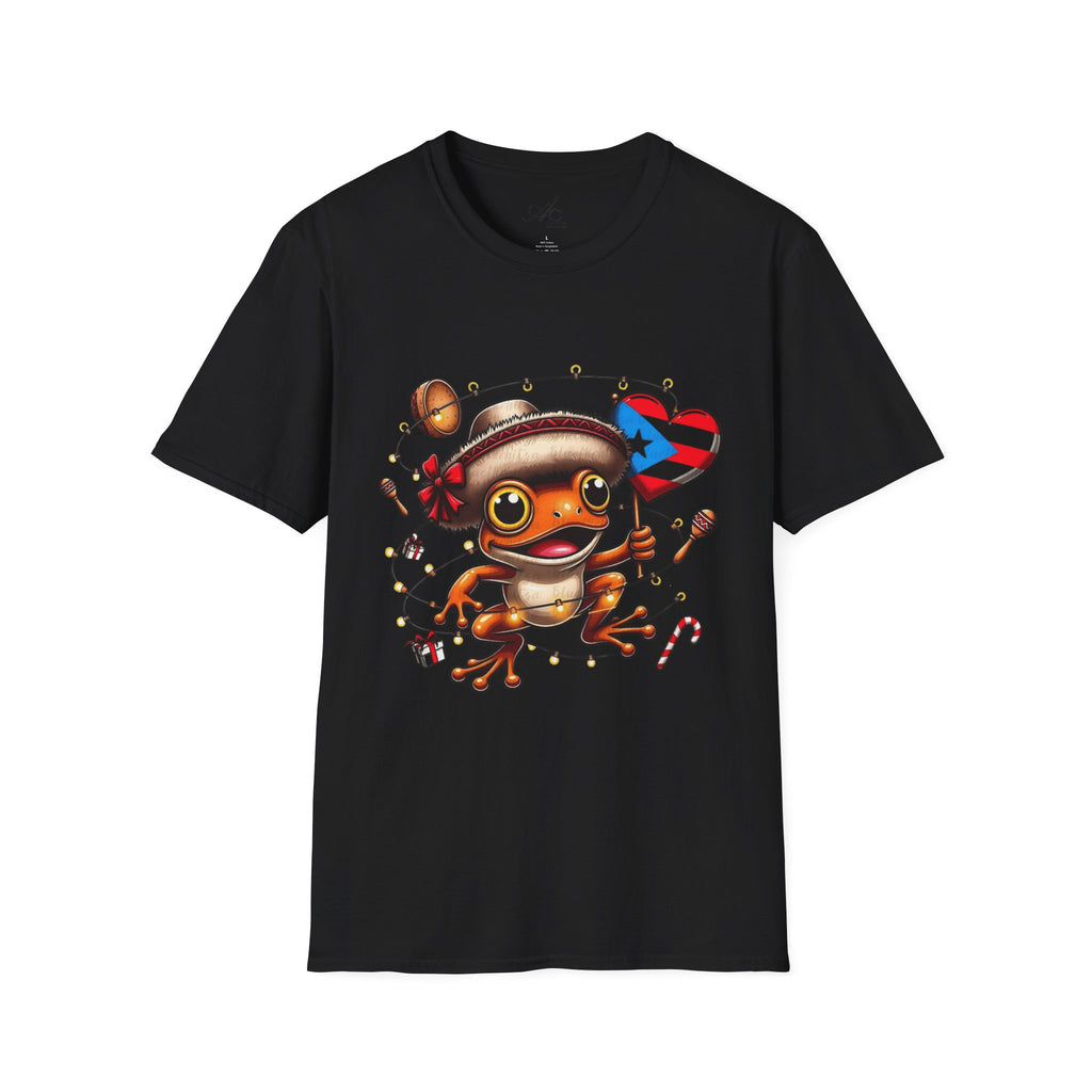 Puerto Rico Frog Holiday T-Shirt  Cute Coquí with Flag Heart (Christmas) Puerto Rico Navidades