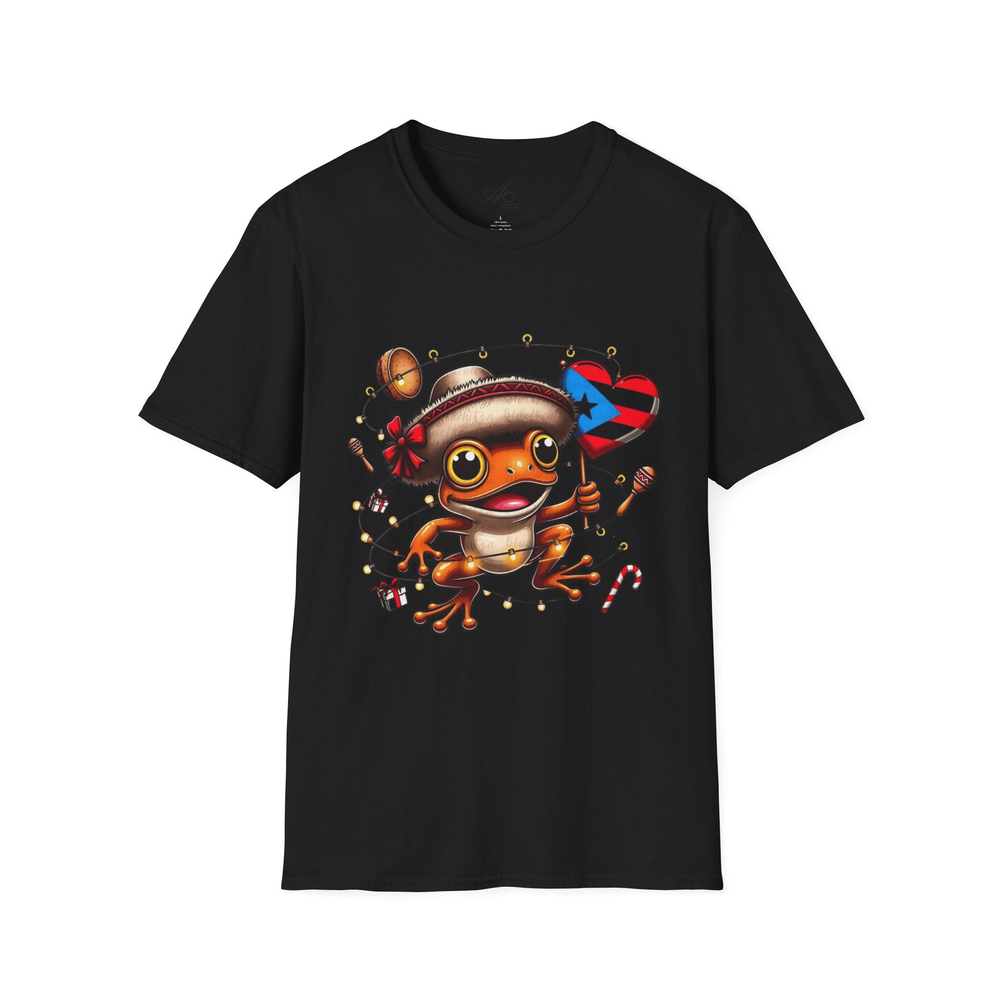 Puerto Rico Frog Holiday T-Shirt  Cute Coquí with Flag Heart (Christmas) Puerto Rico Navidades