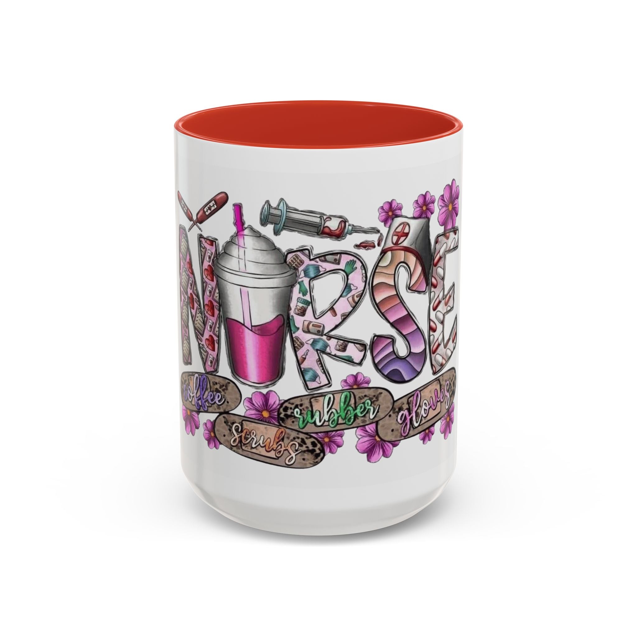 Nurse Love Coffee Mug  Cute Floral Medical Stethoscope & Syringe Design (11/15oz) Medical Christmas Mug