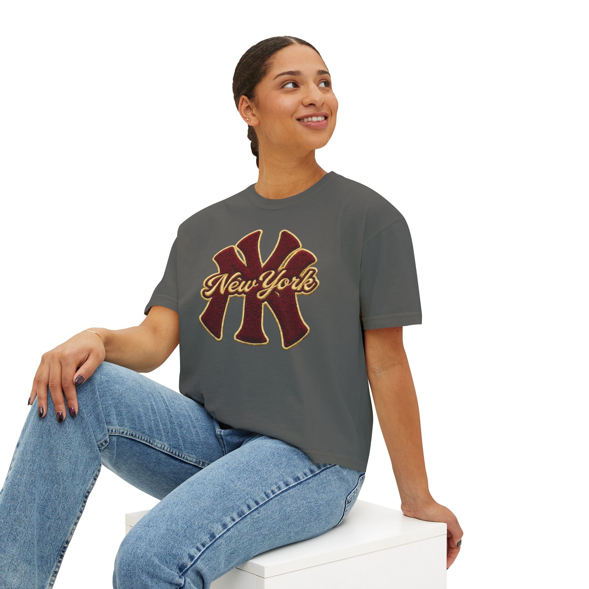 New York Script Logo Women's Boxy Tee – Vintage City Graphic T-Shirt