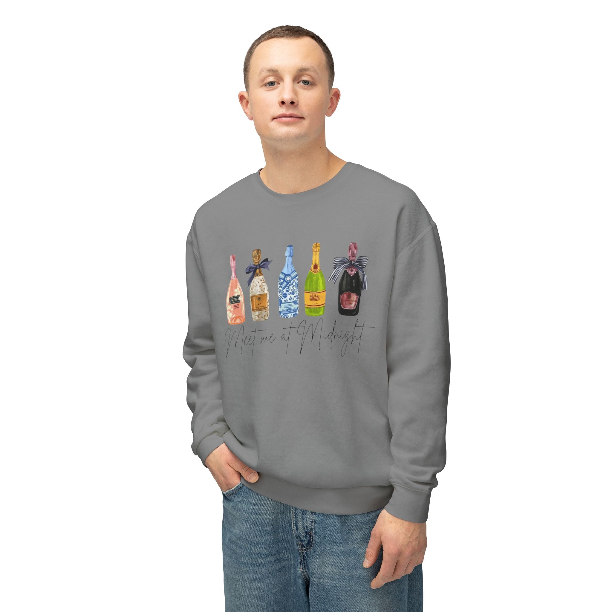 Champagne Bottles Crewneck Sweatshirt  Celebratory Bubbly Graphic