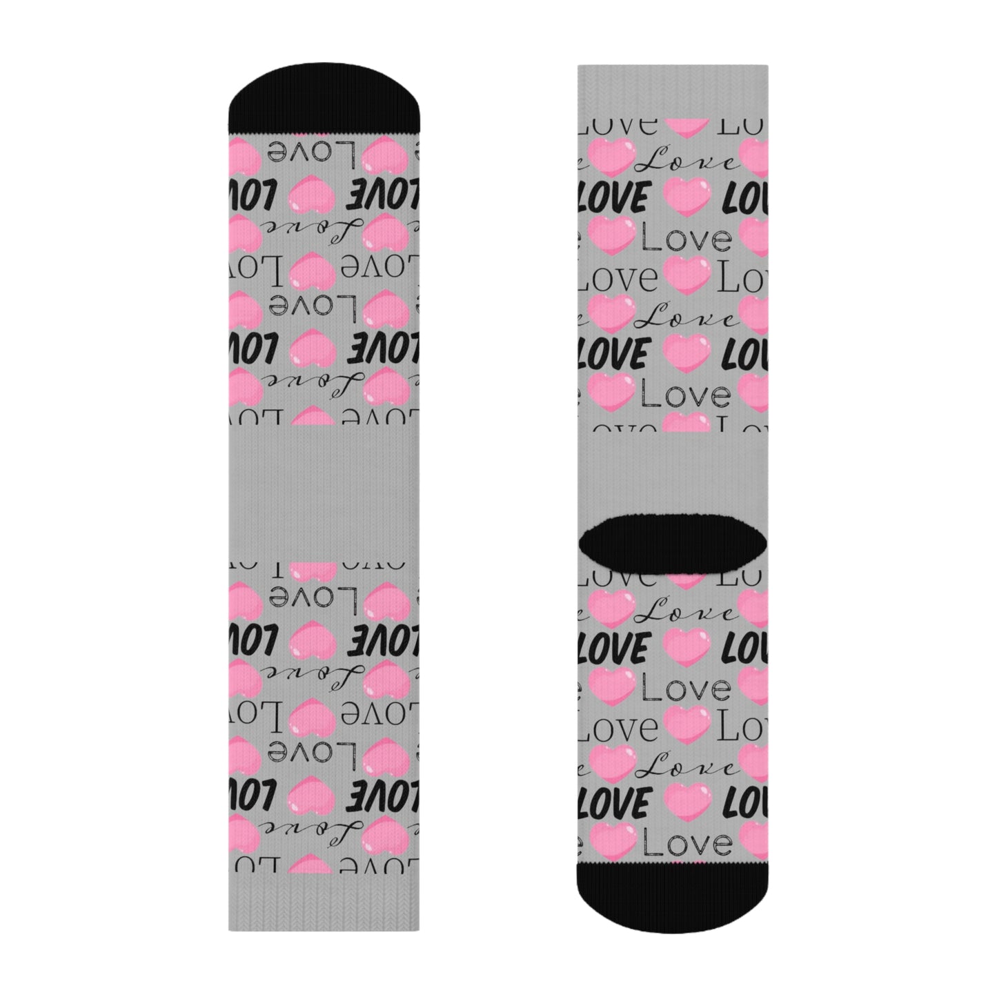Love Heart Crew Socks — Pink Script Pattern Valentine's Day Socks
