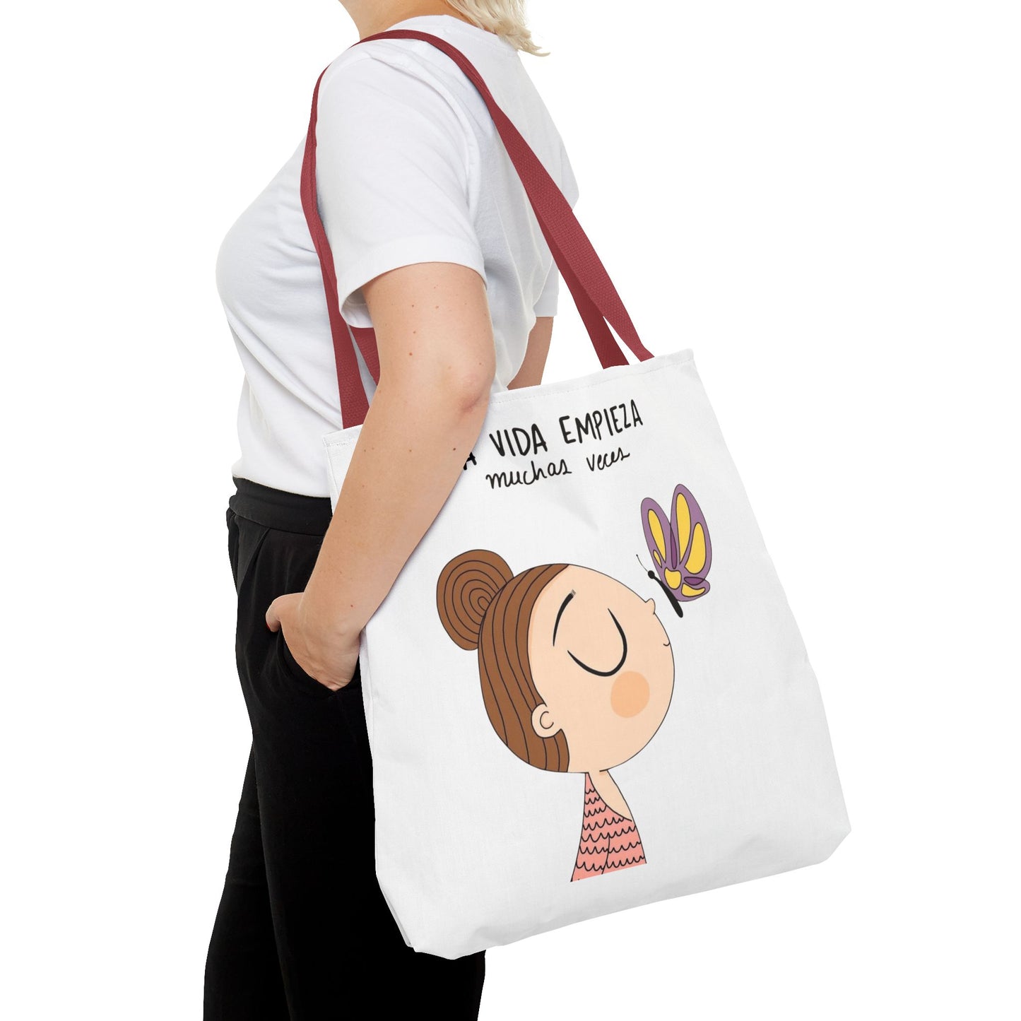 Lleva inspiración contigo a donde vayas, Eco-Friendly Carryall, Motivational Gift, Cute Reusable Shopper, Butterfly Design, Brighten Your Day