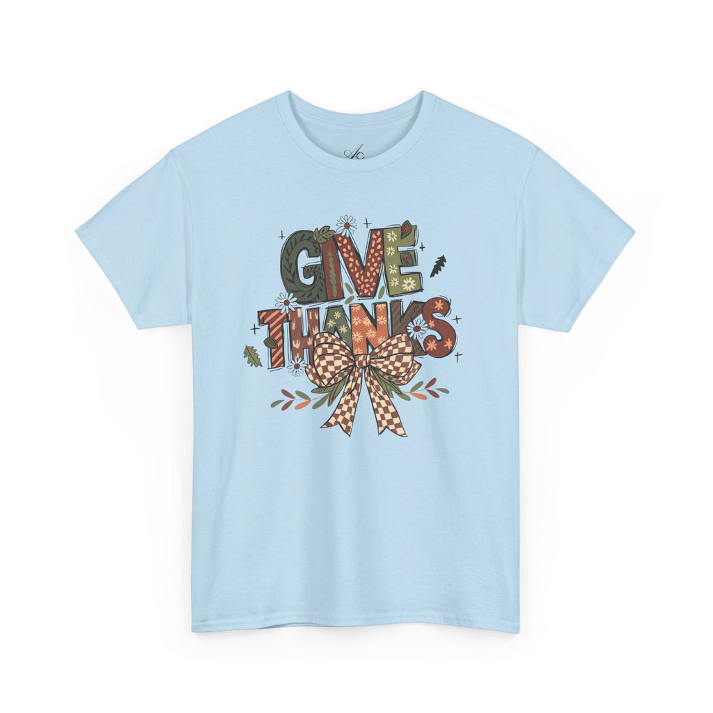 Give Thanks Tee Thanksgiving Graphic T-Shirt with Rustic Bow Design