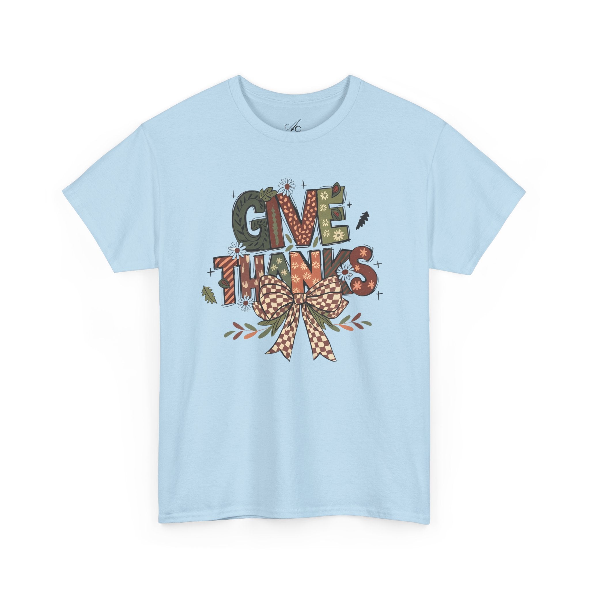 Give Thanks Tee Thanksgiving Graphic T-Shirt with Rustic Bow Design