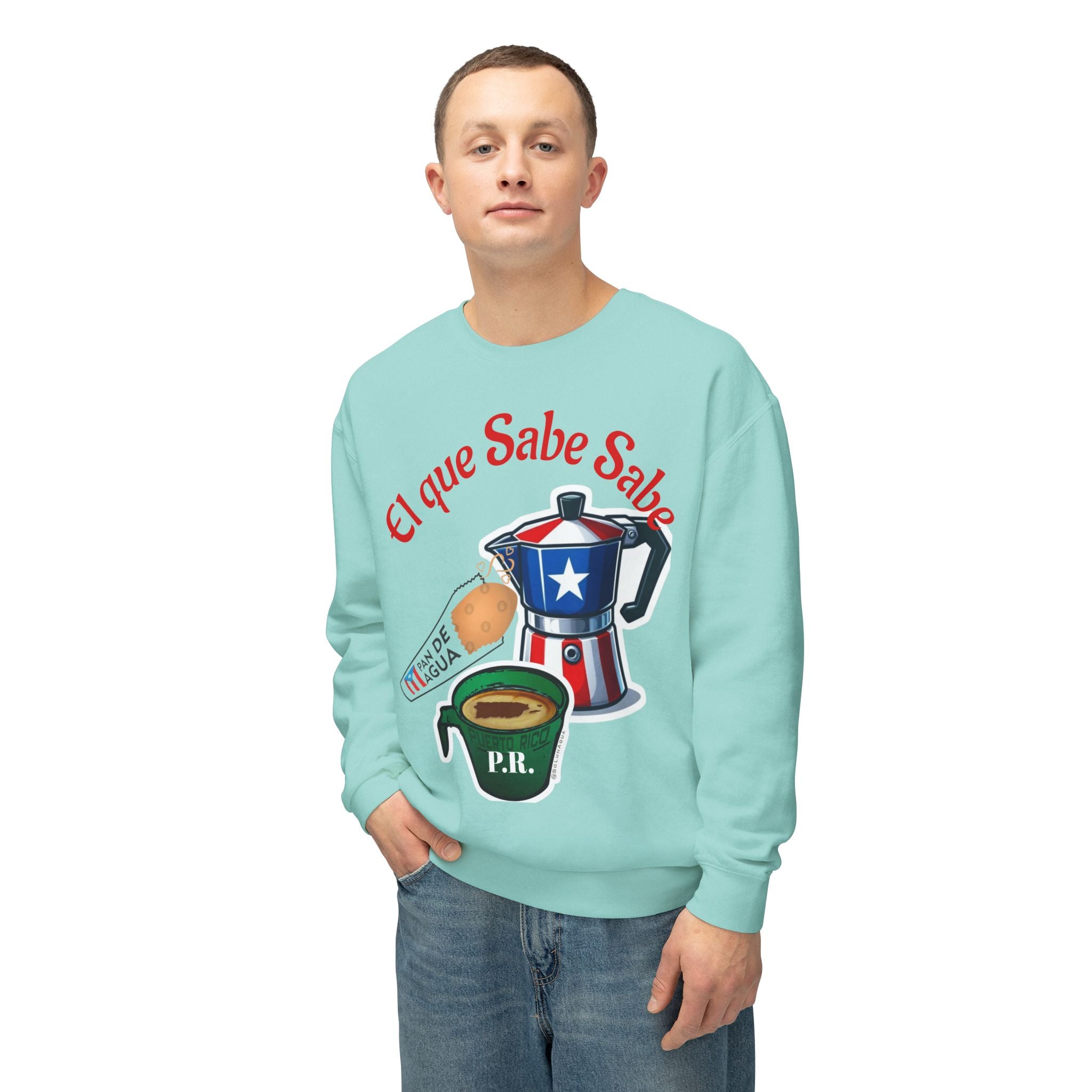 Crewneck Sweatshirt — "El que Sabe Sabe" Puerto Rico Coffee Design