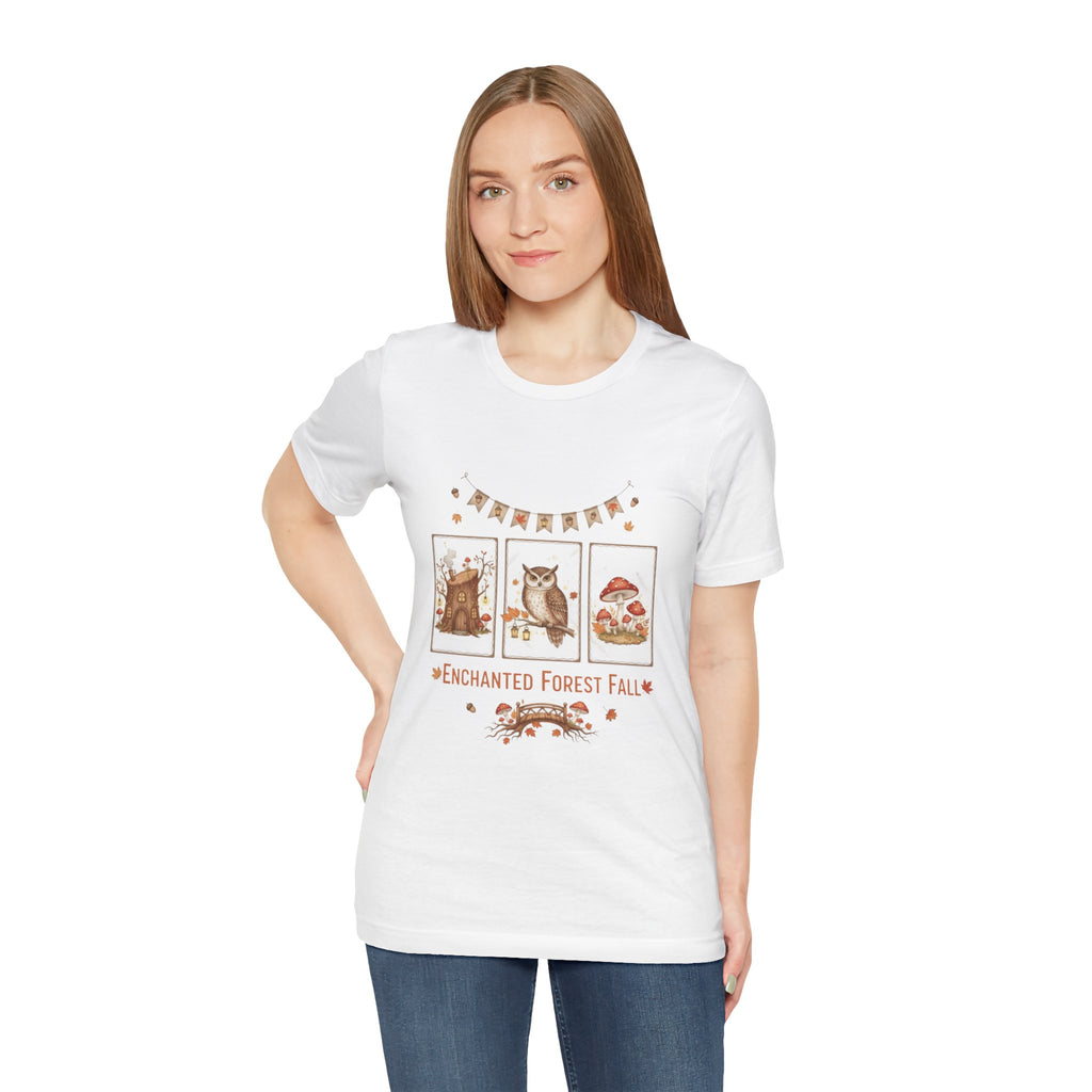 Enchanted Forest Fall Tee, Cute Owl Shirt, Autumn Graphic Tee, Nature Lover Gift, Cozy Fall Apparel, Wildlife T-Shirt, Unisex Fall Top
