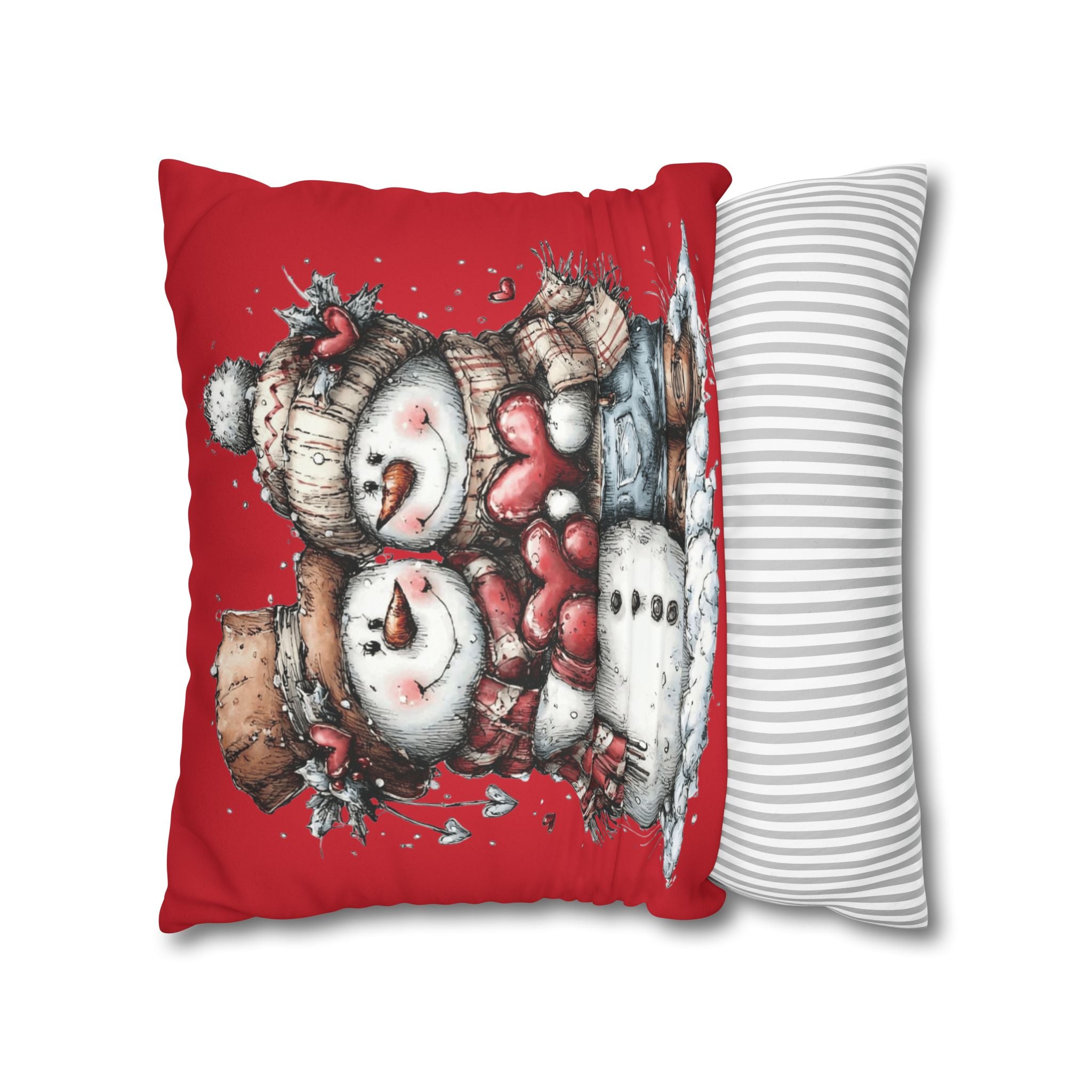 Christmas Snowman Couple Faux Suede Pillowcase CHRISTMAS PILLOW DÉCOR