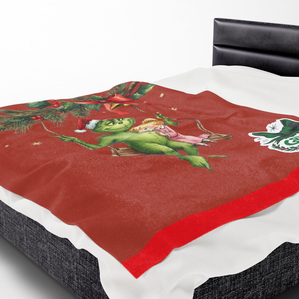 “Winter Wonderland Cartoon Fleece Blanket Grinchmas Velveteen Plush Blanket Holiday Grinch & Cindy Lou Cozy Throw