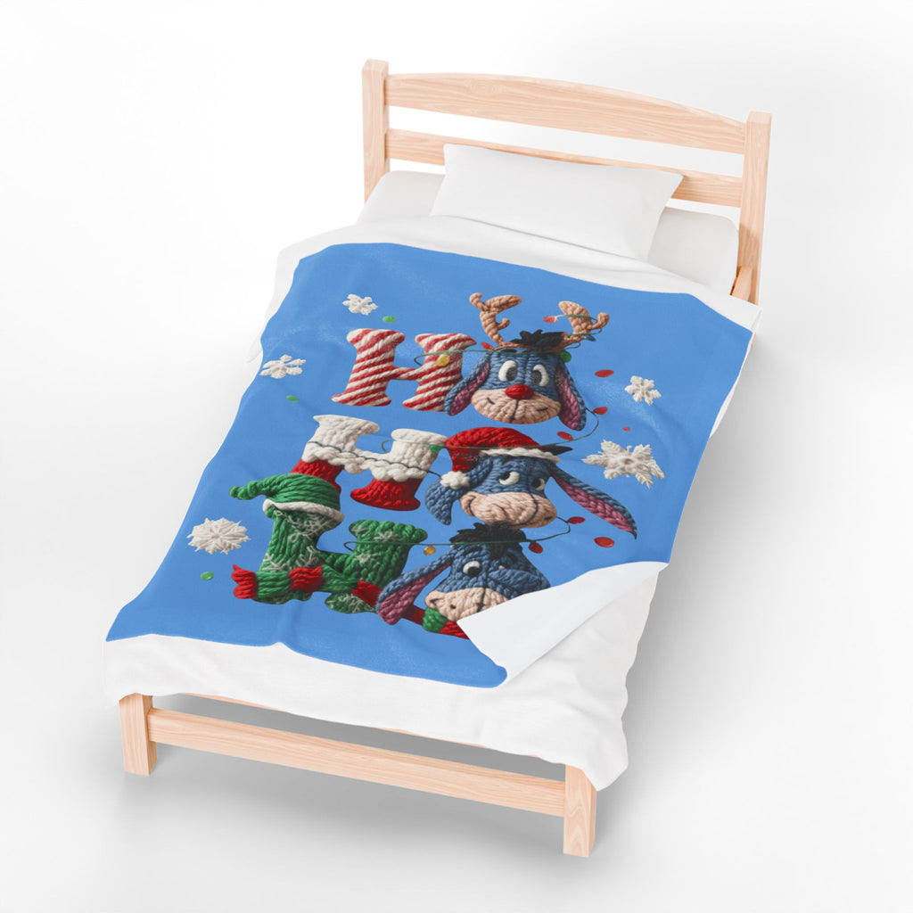 Holiday Eeyore Velveteen Plush Blanket — Cute Christmas Knit-Style Design