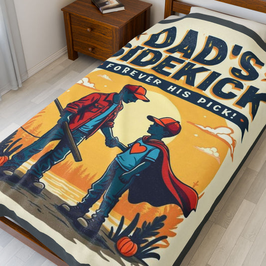 Dad's Sidekick Plush Blanket, Cozy Throw for Father & Son, Father's Day Gift, Family Bonding, Kid's Room Decor
