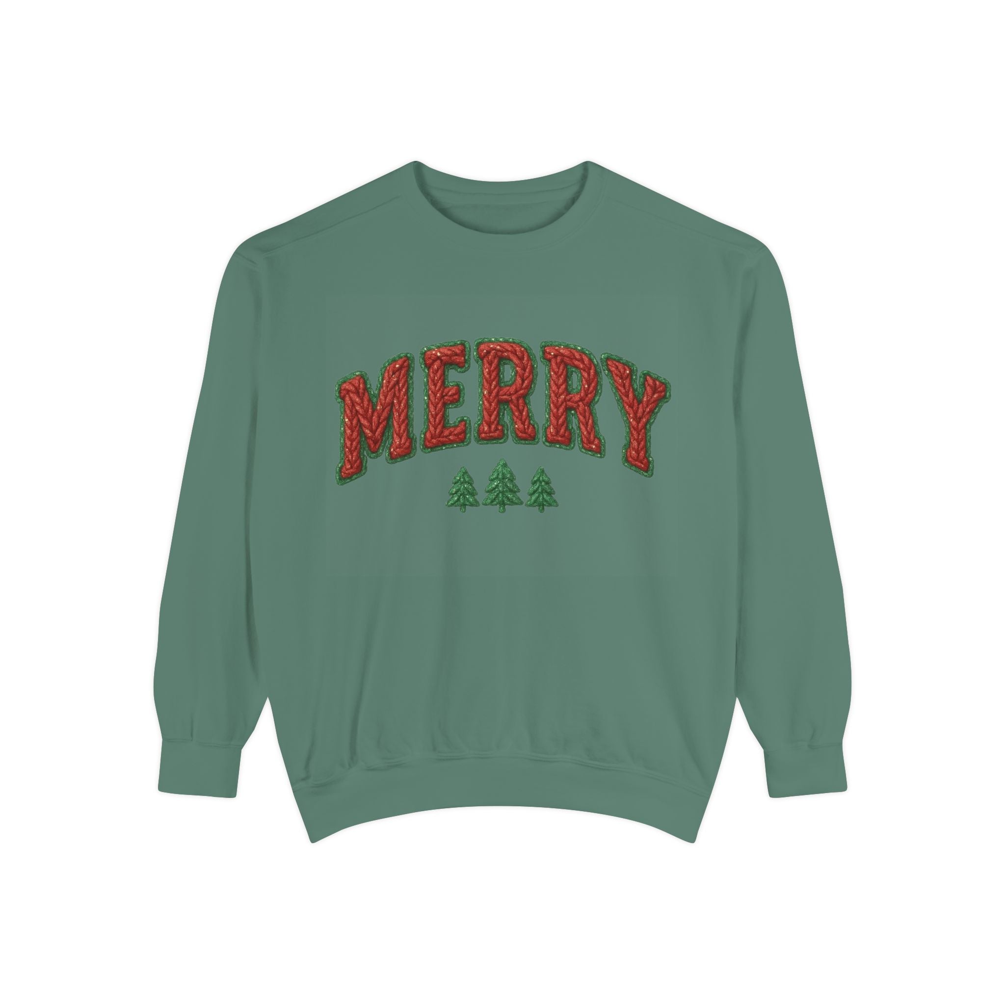 Merry Holiday Sweatshirt — Cozy Christmas Pullover with Tree Graphics Festive Holiday Designs