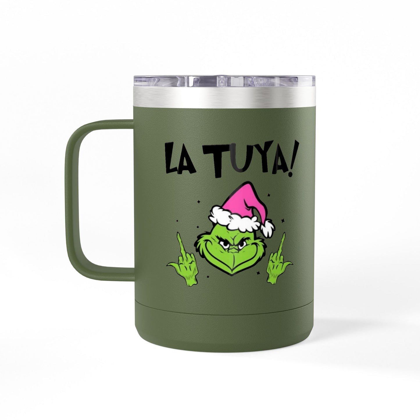 Holiday Grinch Coffee Mug Tumbler - 15oz Vaso / Taza de Acero Inoxidable – Diseño Navideño