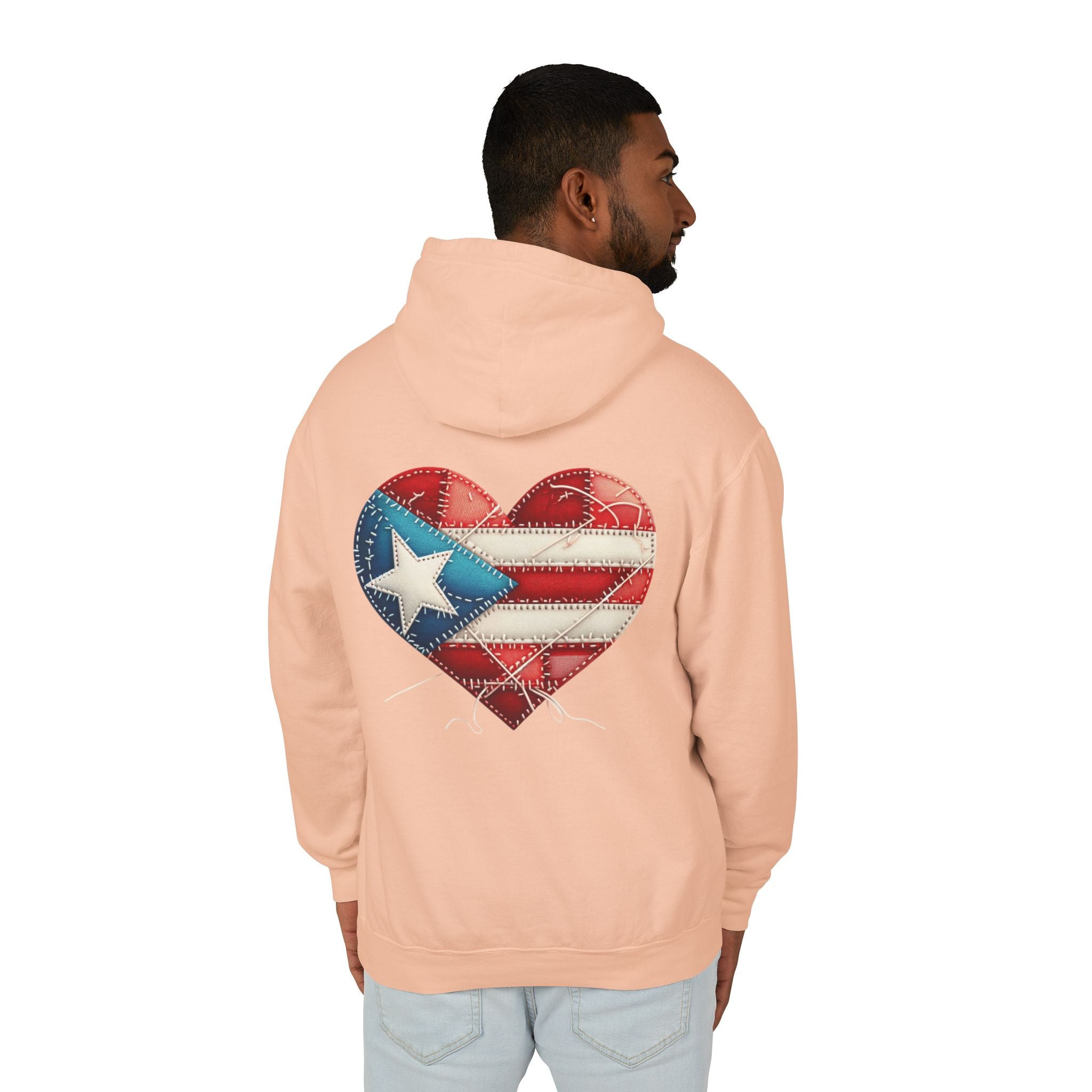 Jíbara Hoodie — Puerto Rican Heart Flag Lightweight Hooded Sweatshirt