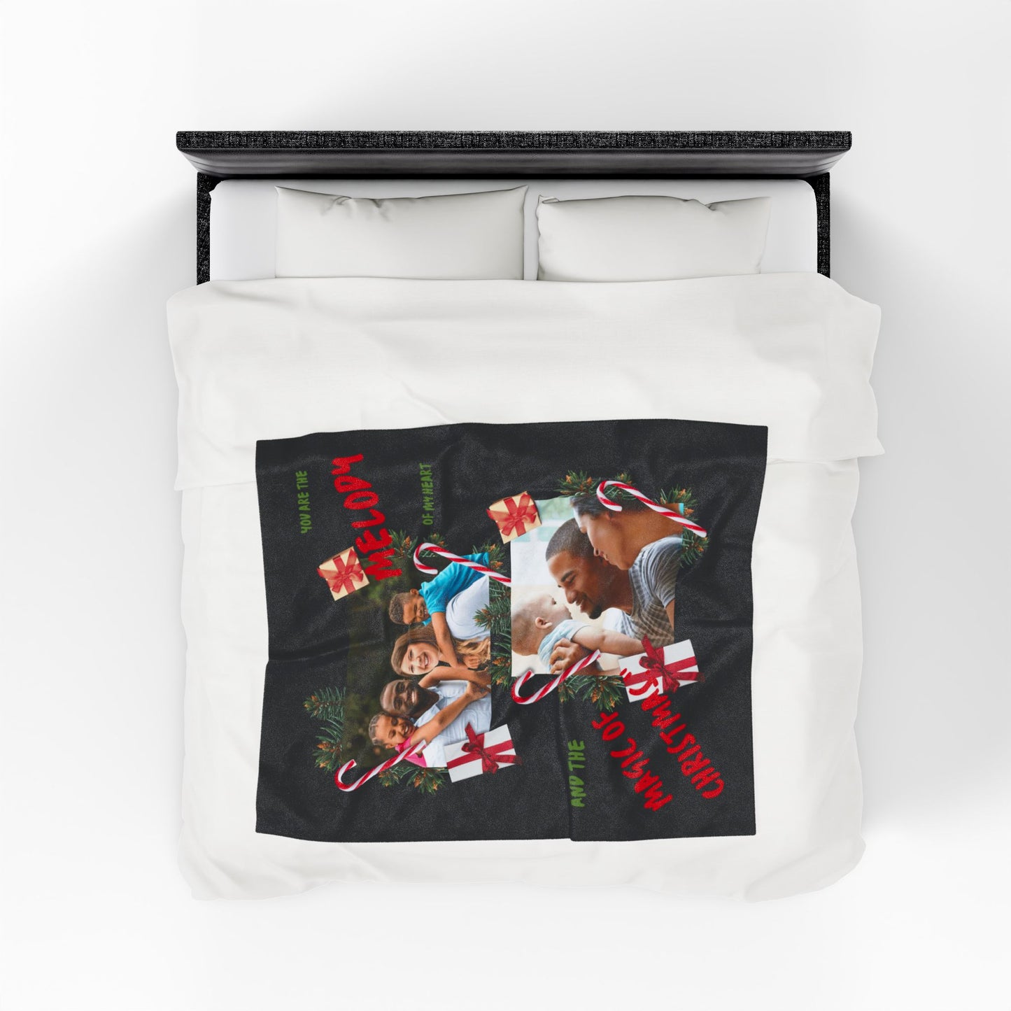 Personalized Christmas Photo Plush Blanket  “You Are the Melody of My Heart” Holiday Throw