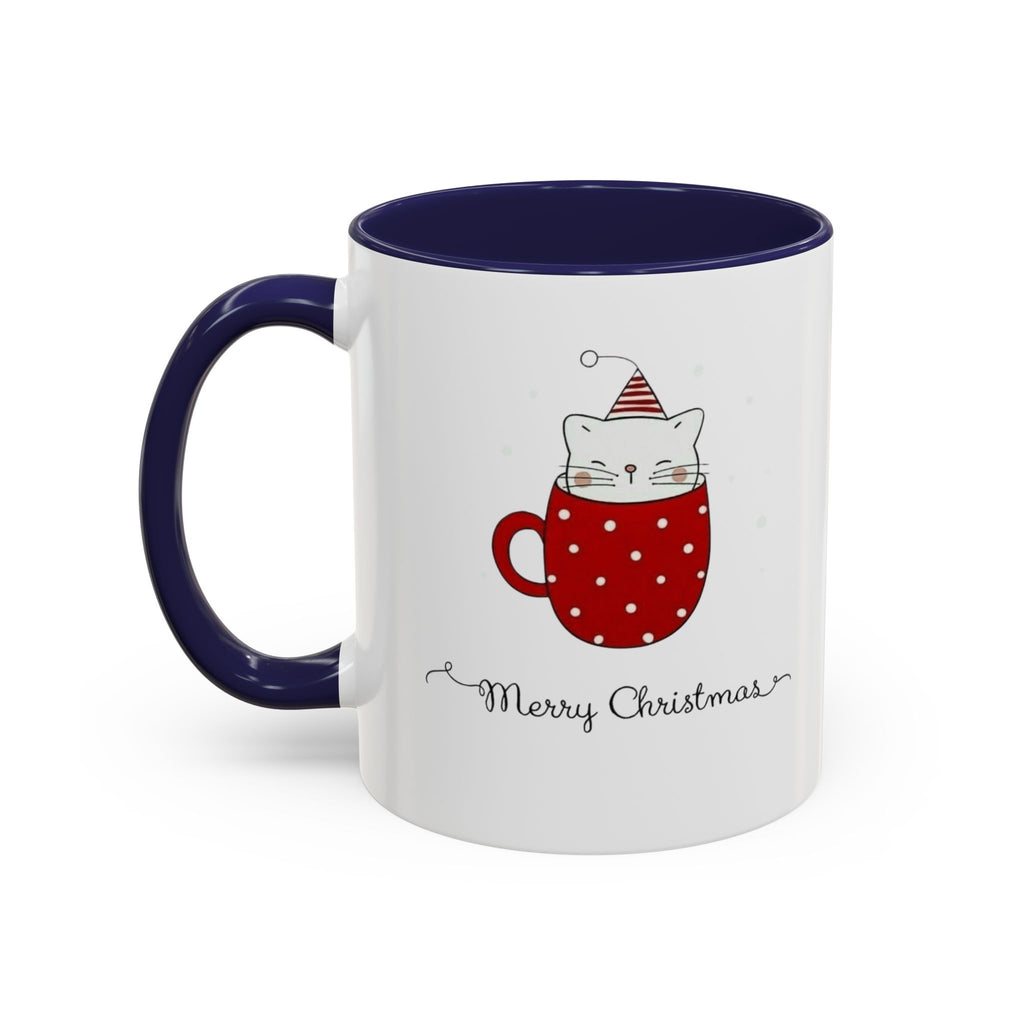 Christmas Cat Accent Mug "Merry Christmas" Polka Dot Holiday Coffee Cup Christmas Mugs Collection!
