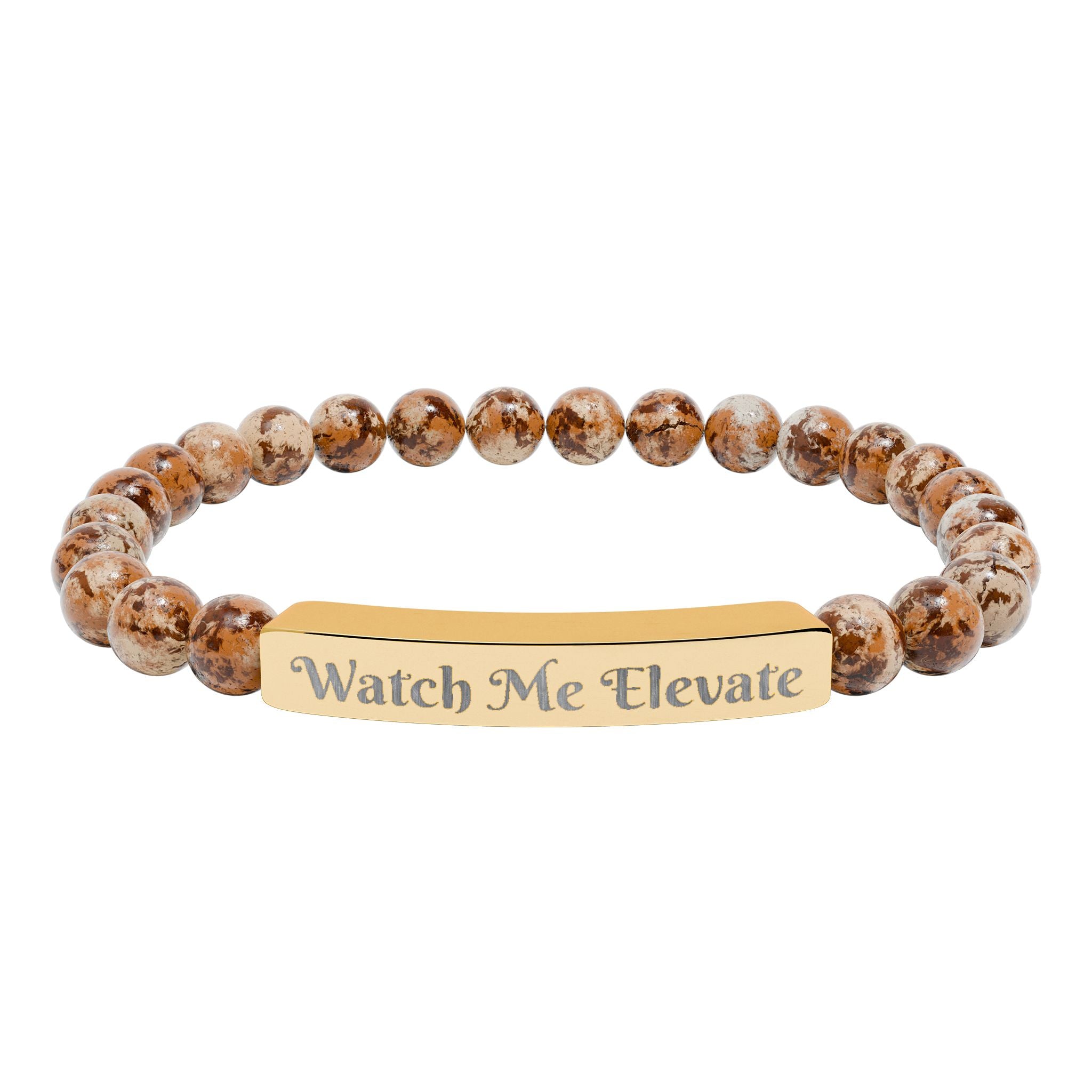 Watch M e Elevate Engraved Natural Stone Stretch Bar Bracelet – Custom Message Beaded Bracelet