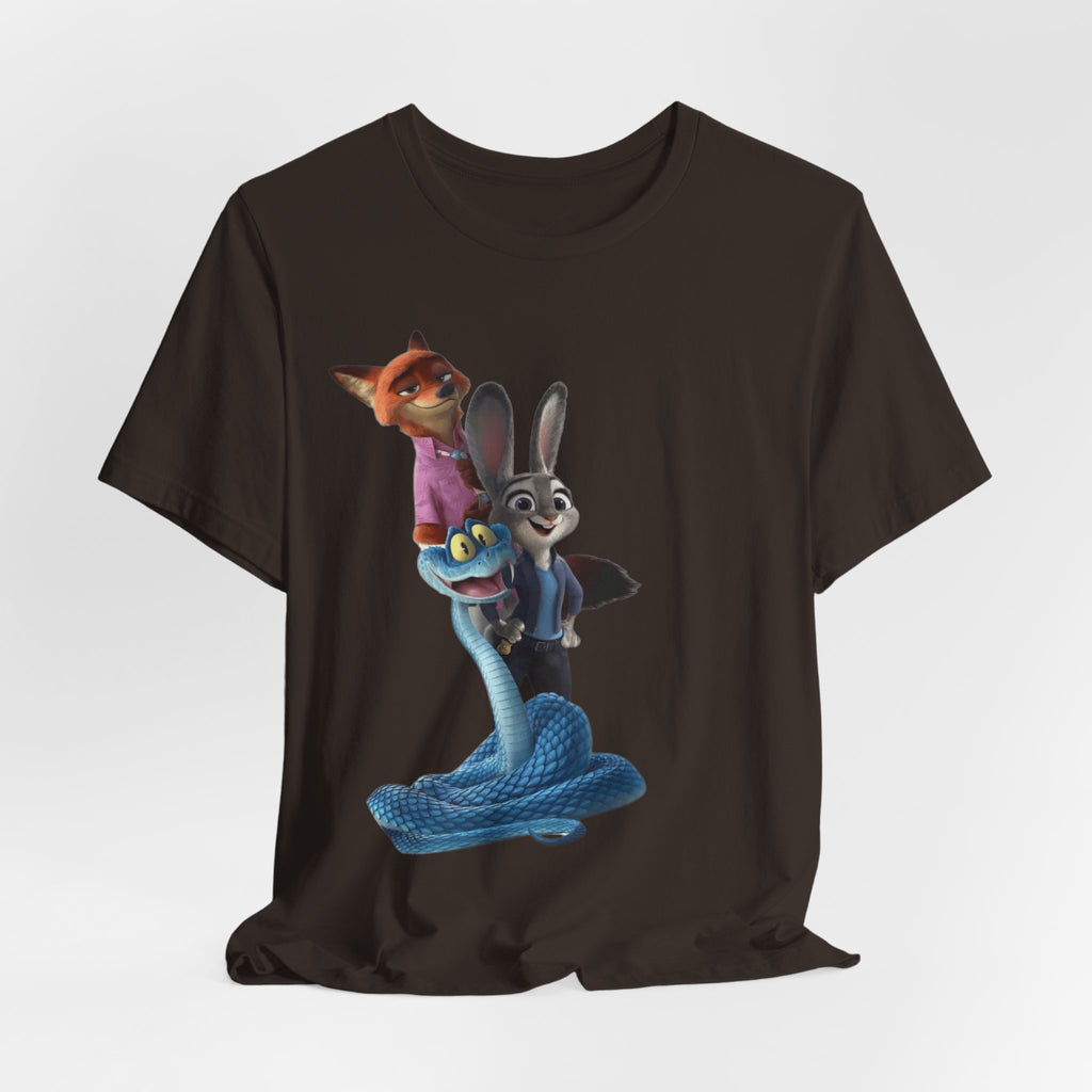 Animated Character Tee — Cute Fox & Bunny Stack Graphic T-Shirt  cartoon-style Christmas artwork