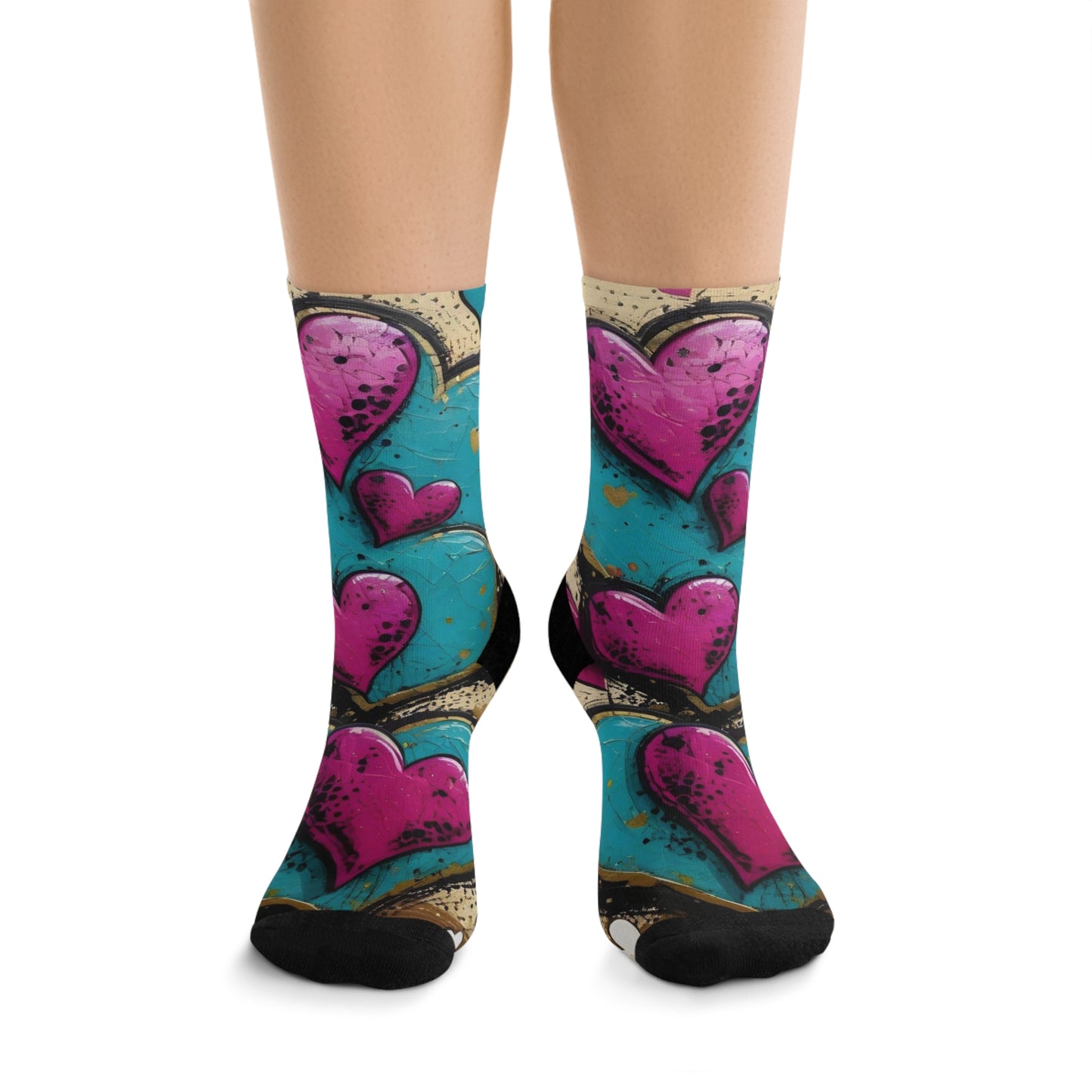 Recycled Poly Socks - Graffiti Heart Print Crew Socks