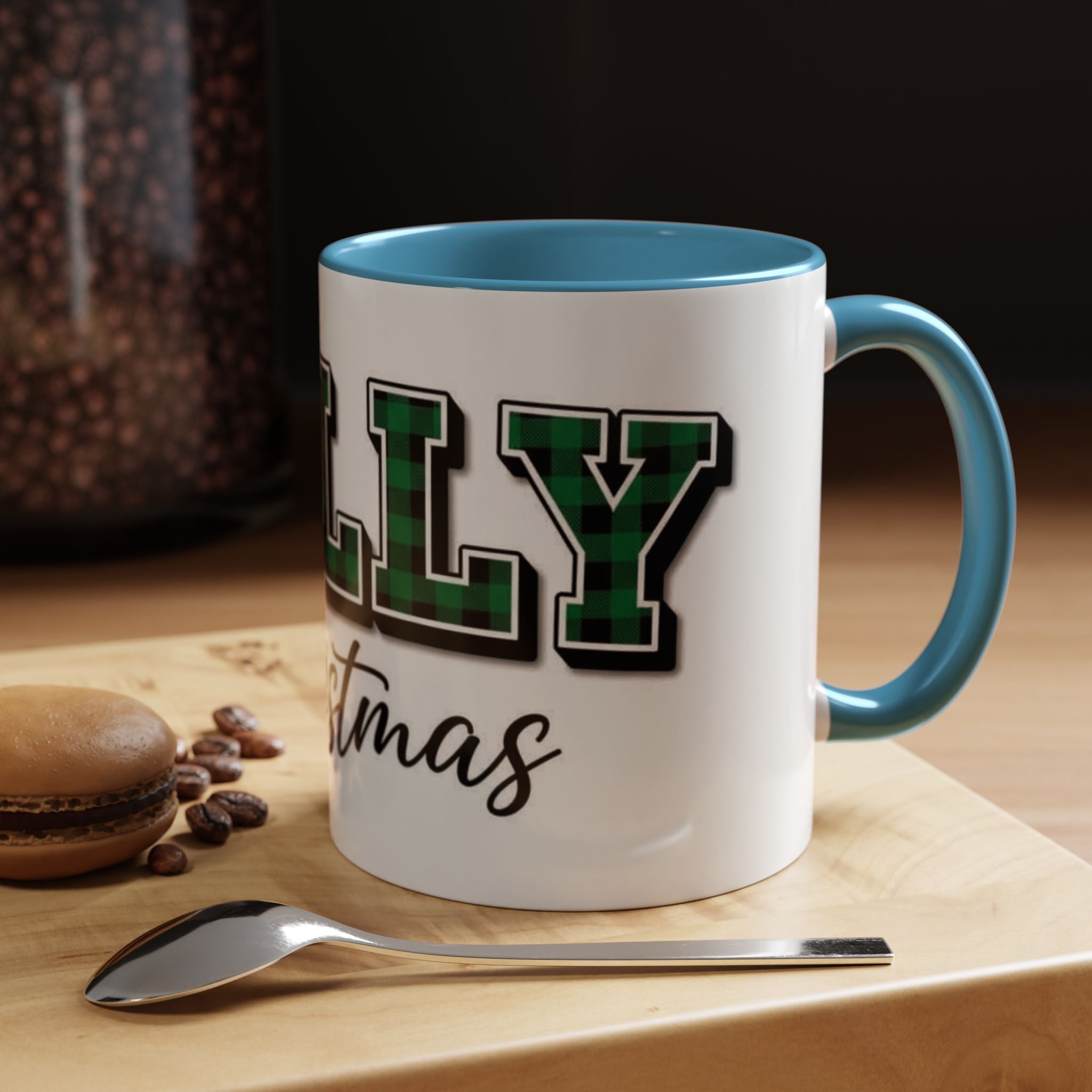 Holly Christmas Accent Coffee Mug — Green Plaid Holiday Gift (11/15oz)