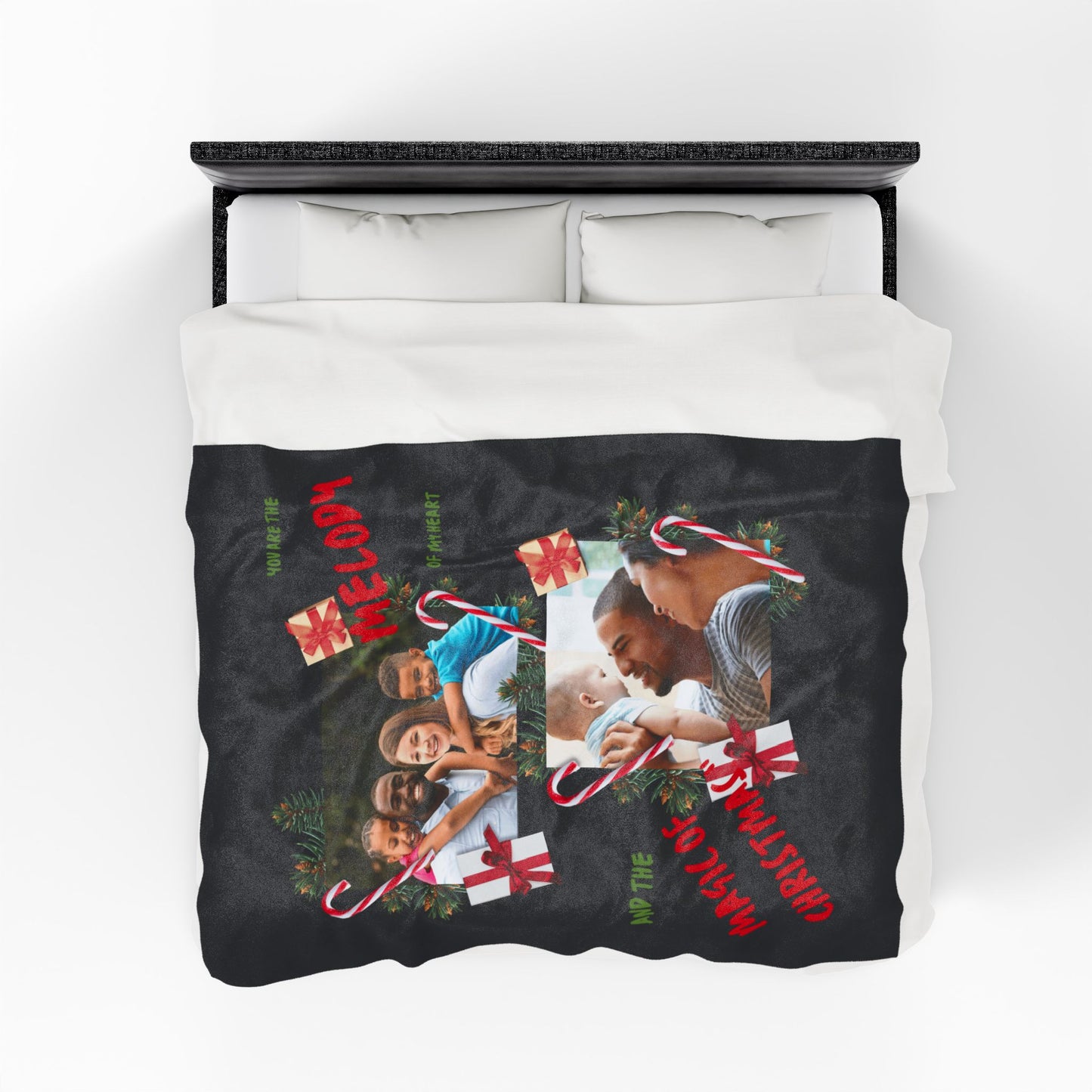 Personalized Christmas Photo Plush Blanket  “You Are the Melody of My Heart” Holiday Throw