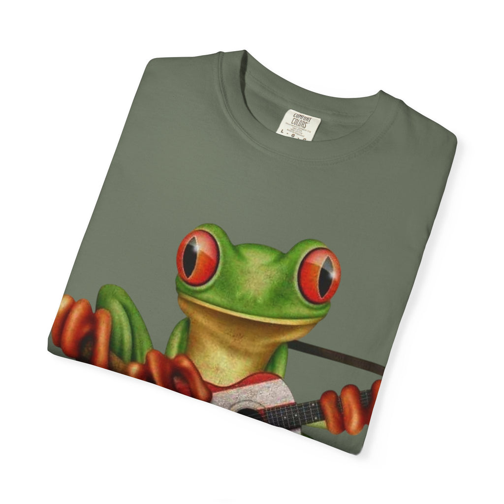 Where Boricua Meets Funky Guitar Frog T-Shirt, , Music Lover Gift, Cool Animal T-Shirt, Summer Style, Lightweight Apparel
