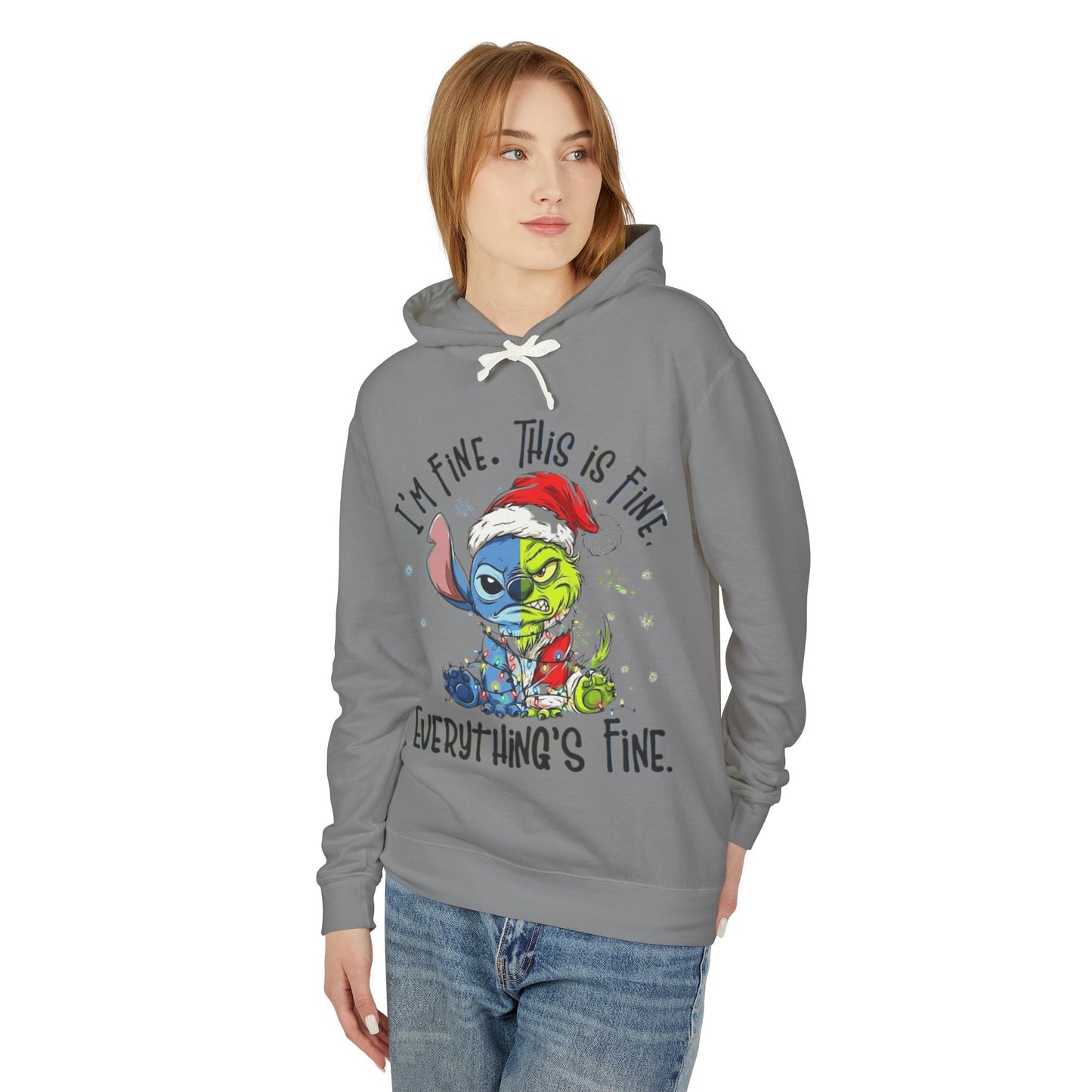 I'm Fine This Is Fine Hoodie  Funny Christmas Stitch Pullover Cartoon Christmas T-shirts and Sweaters