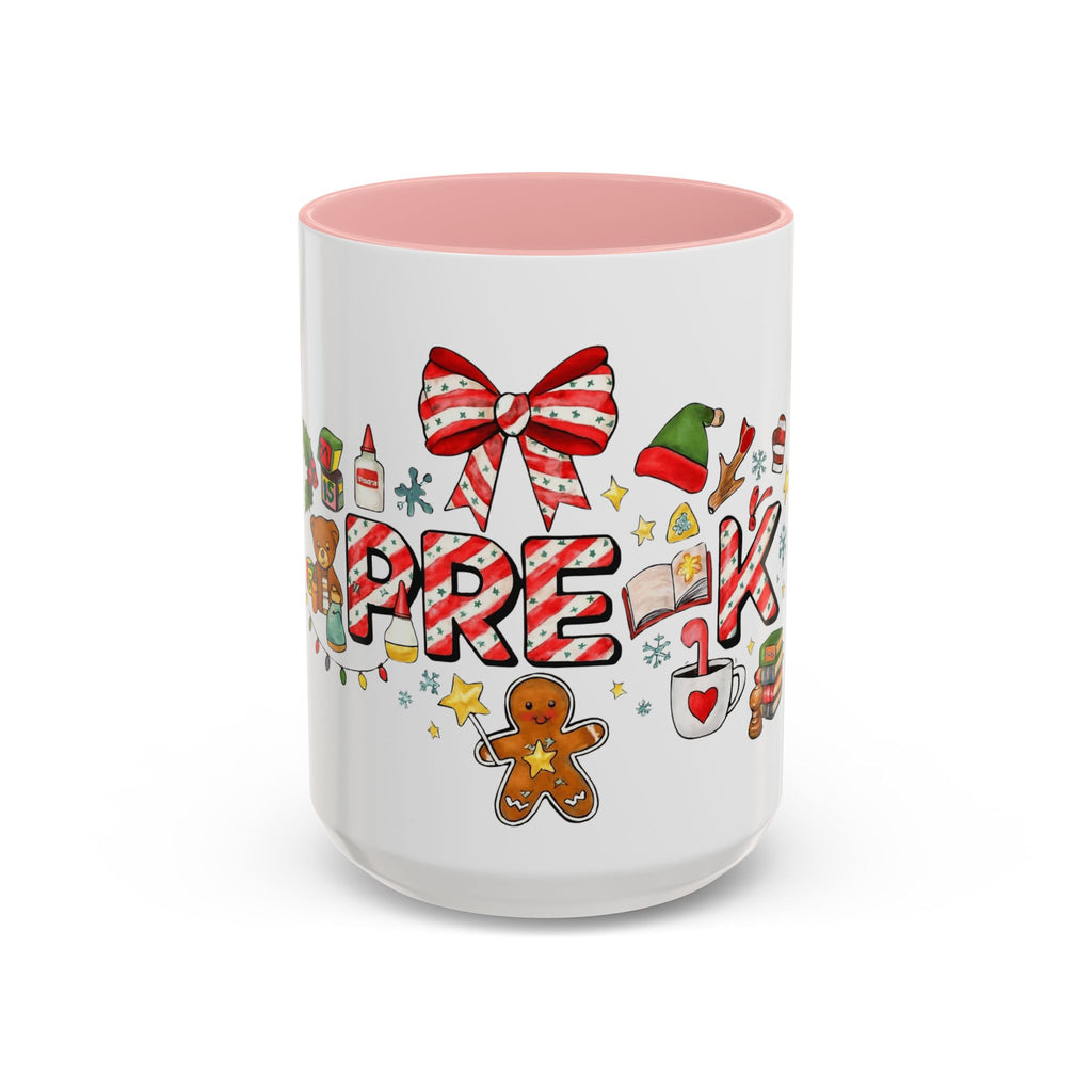 Holiday Teacher Coffee Mug 'PRE-K' Festive Gingerbread & Candy Cane Design (11/15oz) School Staff Christmas Mug Collection