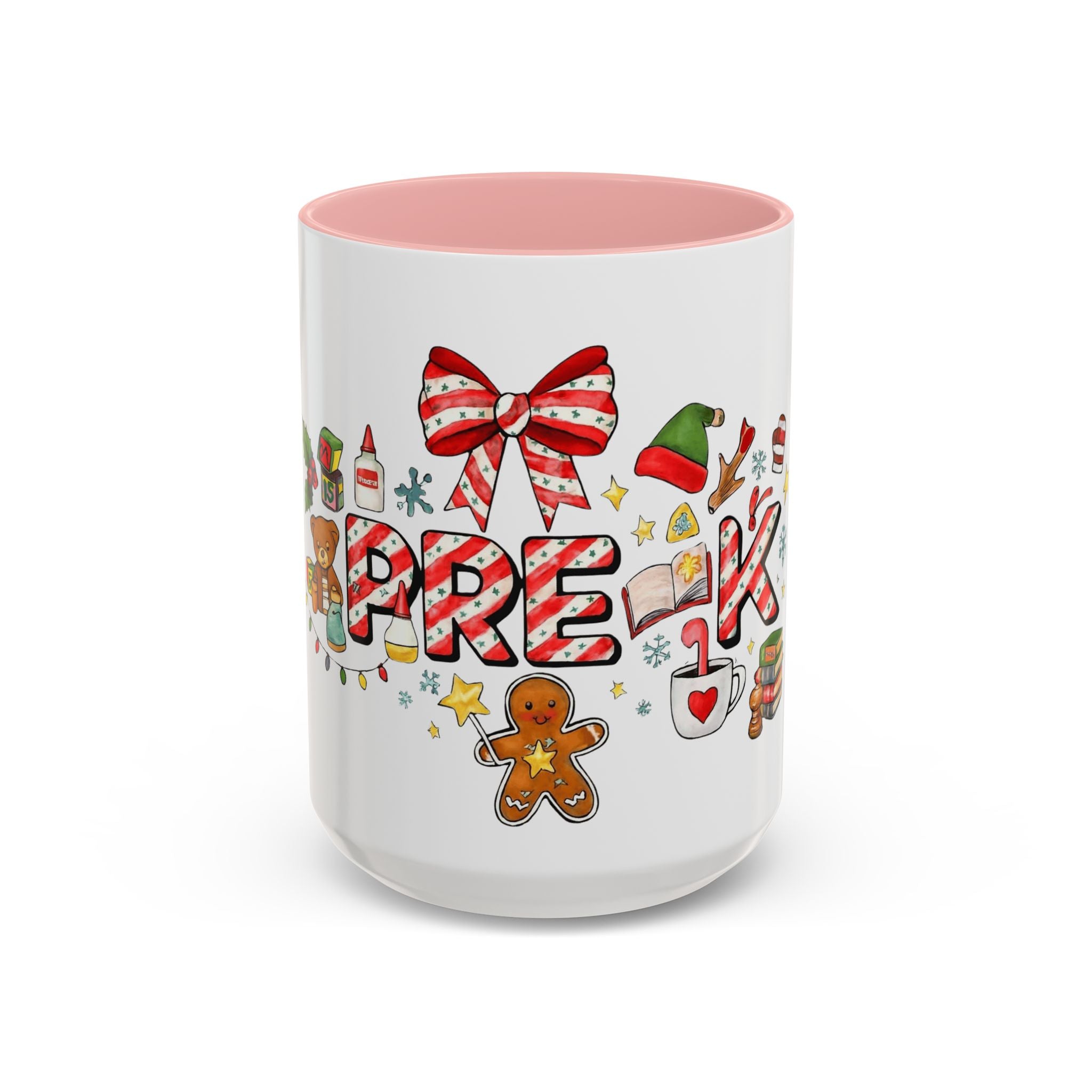 Holiday Teacher Coffee Mug 'PRE-K' Festive Gingerbread & Candy Cane Design (11/15oz) School Staff Christmas Mug Collection