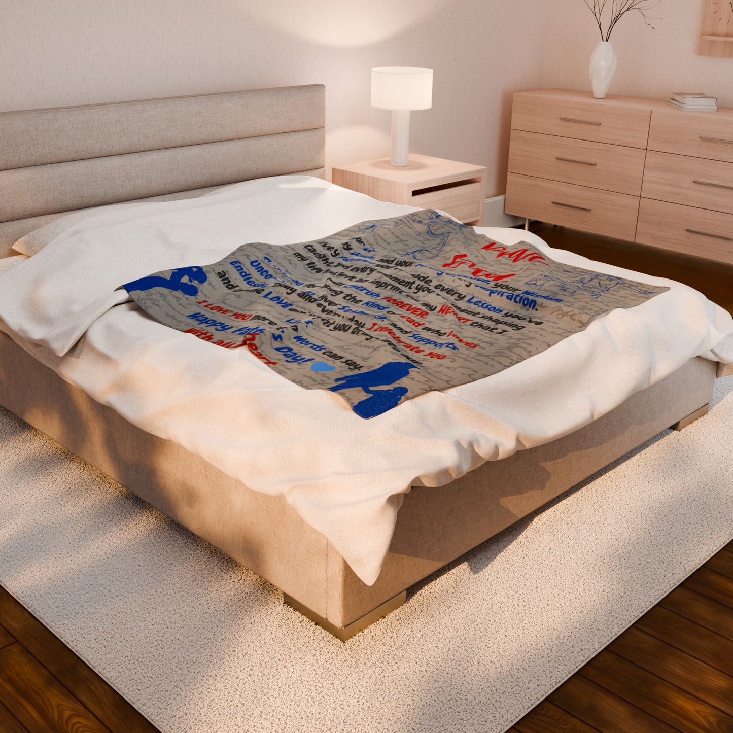 Father's Day Velveteen Plush Blanket with Quote, Unique Designs, Cozy Gift for Dad, Warm Throw, Bedspread