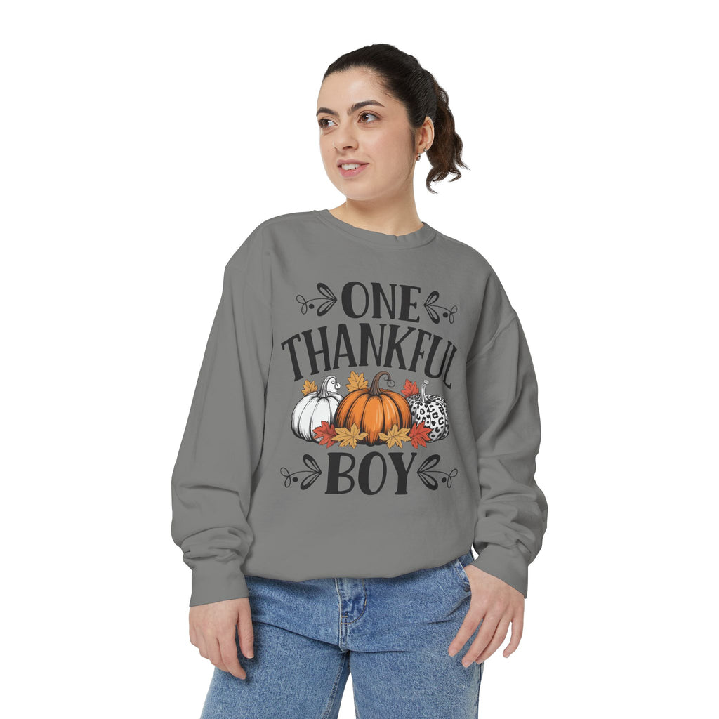 Thankful Boy Sweatshirt  Fall Pumpkin Thanksgiving Crewneck Fall T-Shirts and Sweatshirts Collection