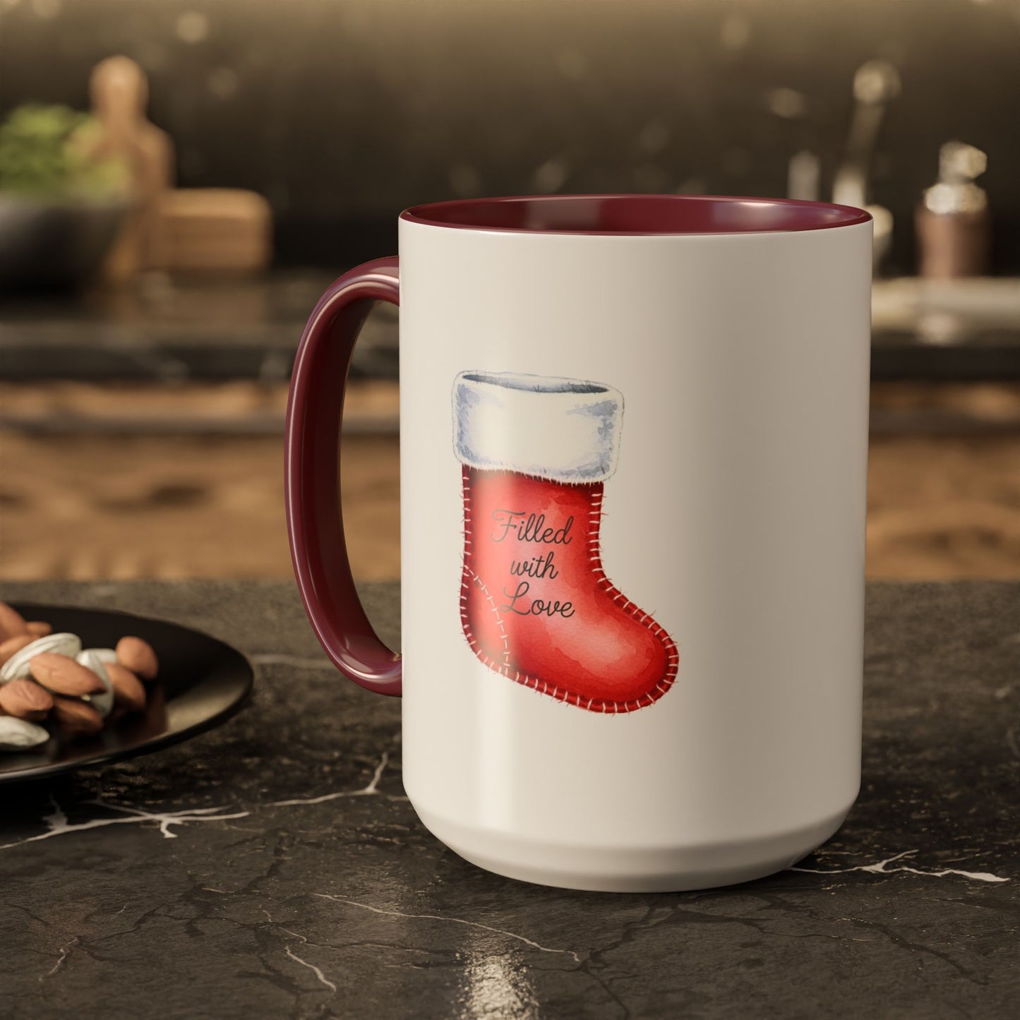 Holiday Mugs Christmas Gift Ideas Hot Cocoa & Coffee Cup Designs Filled with Love - Colorful 11oz & 15oz