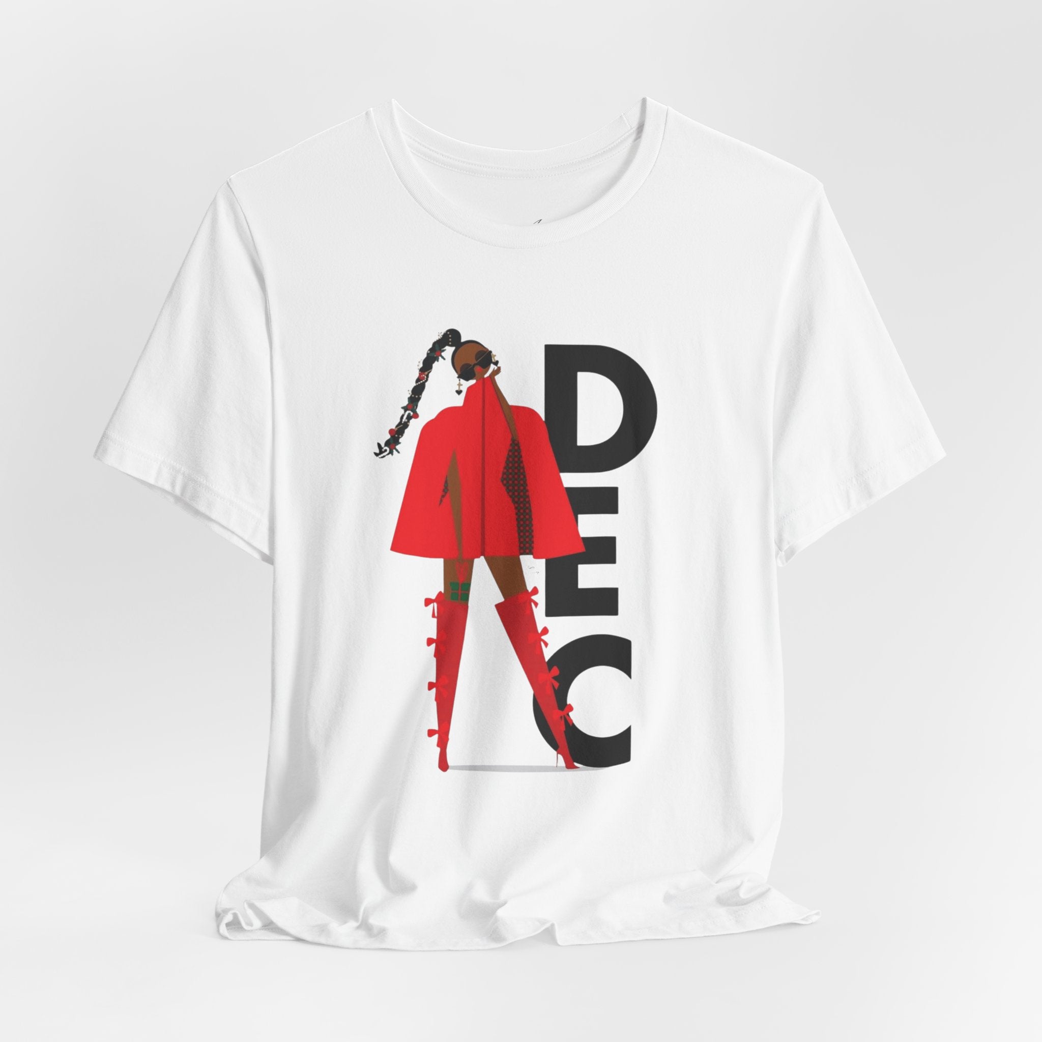 December Fashion Tee  Red Coat Model Graphic Shirt