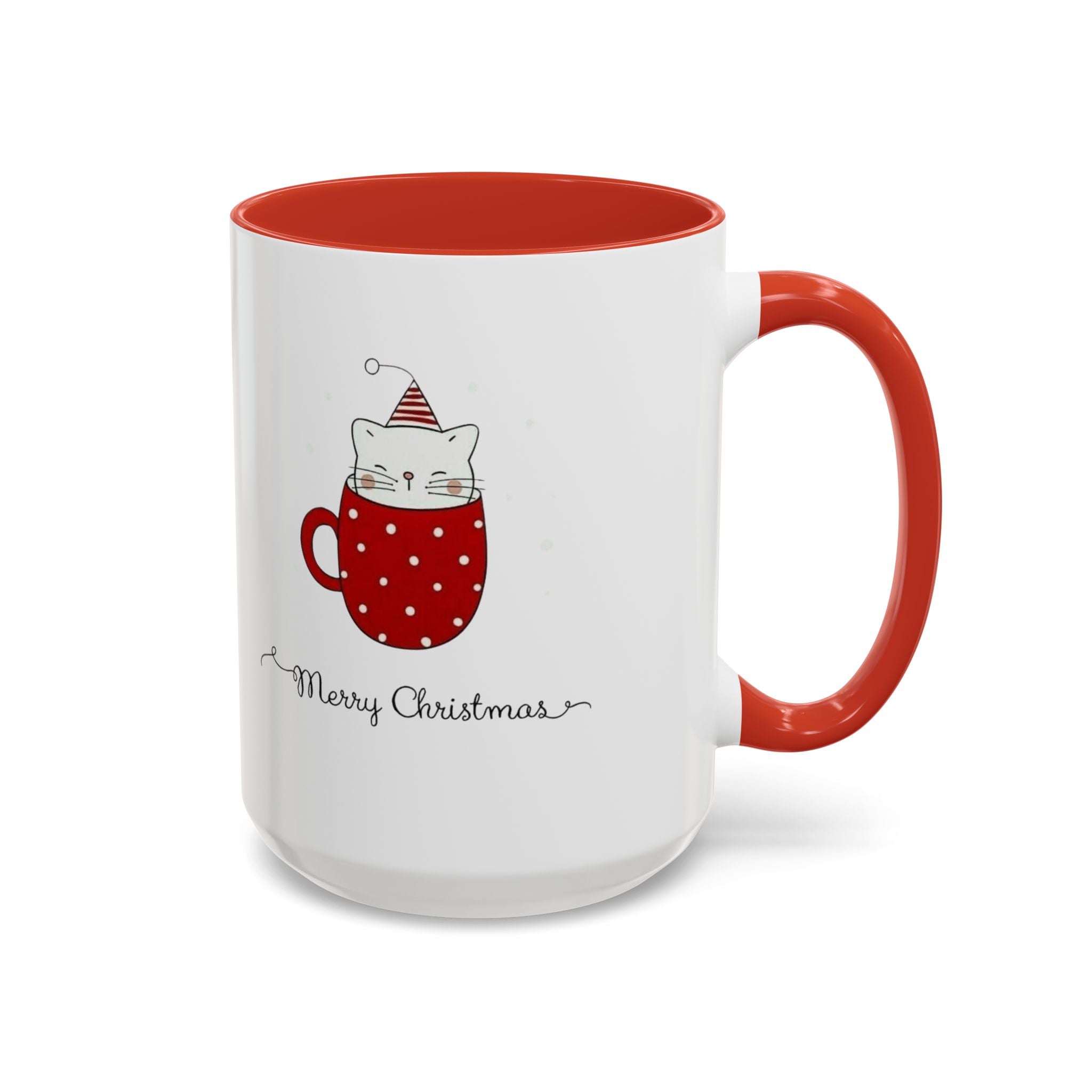 Christmas Cat Accent Mug "Merry Christmas" Polka Dot Holiday Coffee Cup Christmas Mugs Collection!