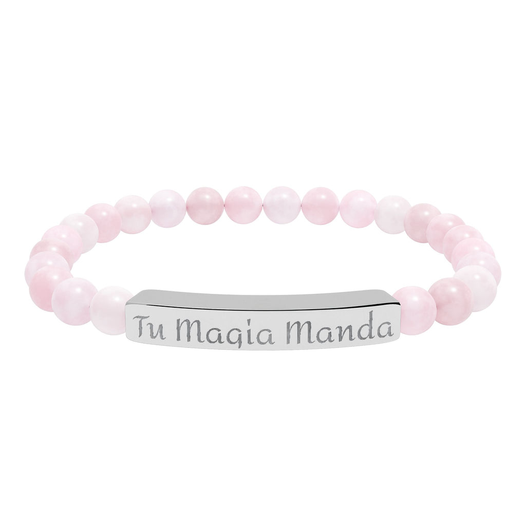 Tu Magia Manda Engravable Natural Stone Stretch Bracelet — Personalized Bar Bead Bracelet