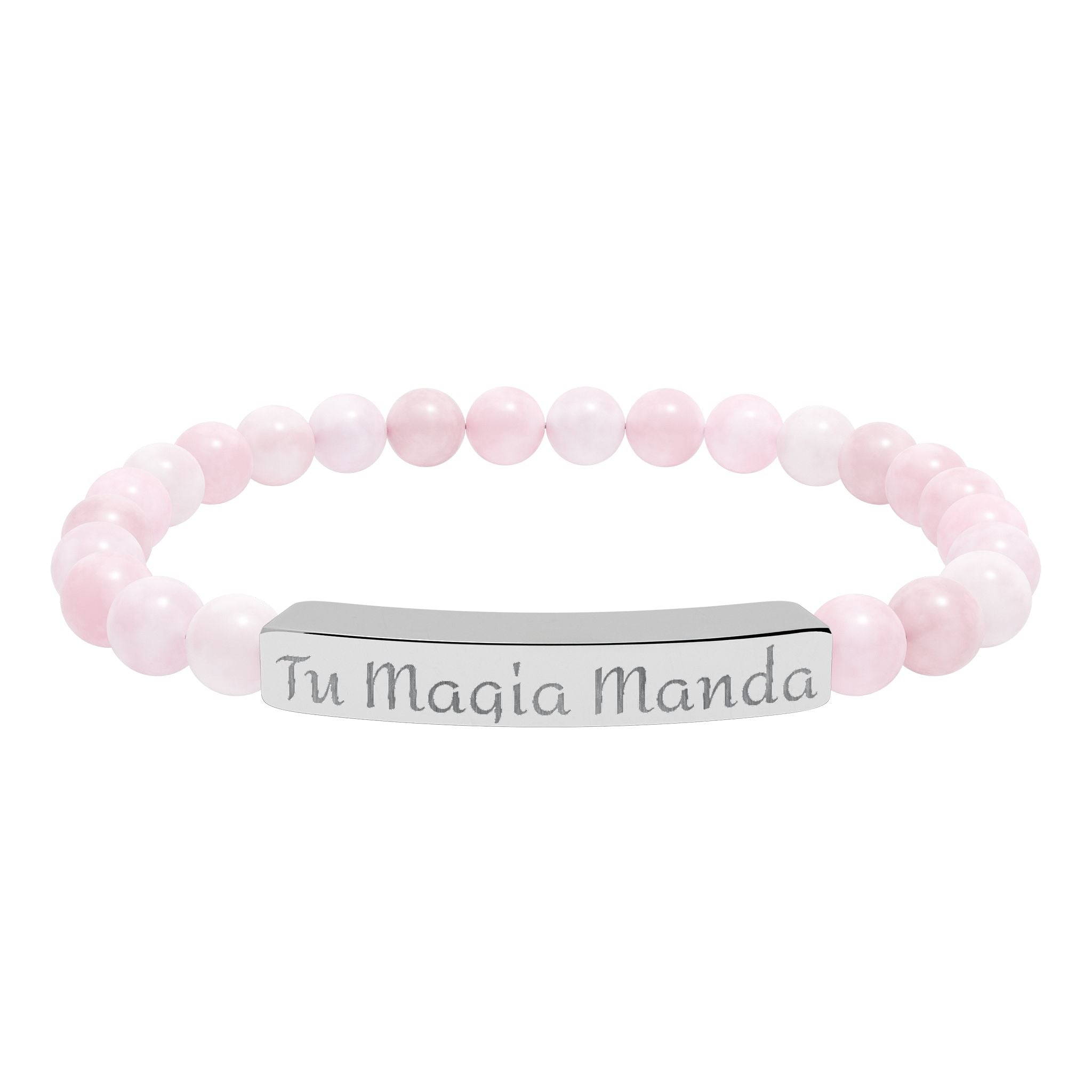 Tu Magia Manda Engravable Natural Stone Stretch Bracelet — Personalized Bar Bead Bracelet