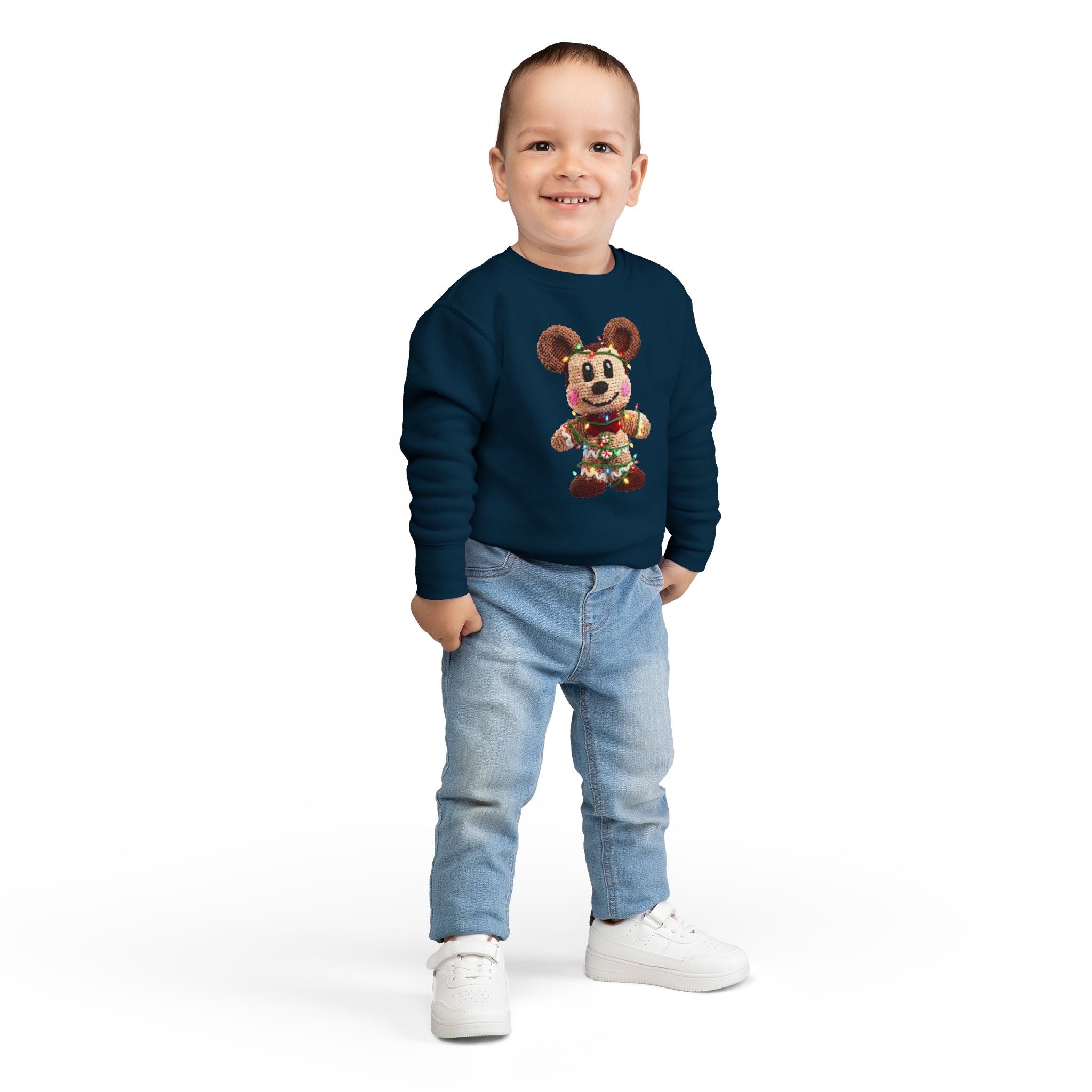 Holiday Plush Bear Toddler Sweatshirt  Festive Lights & Wreath Design
