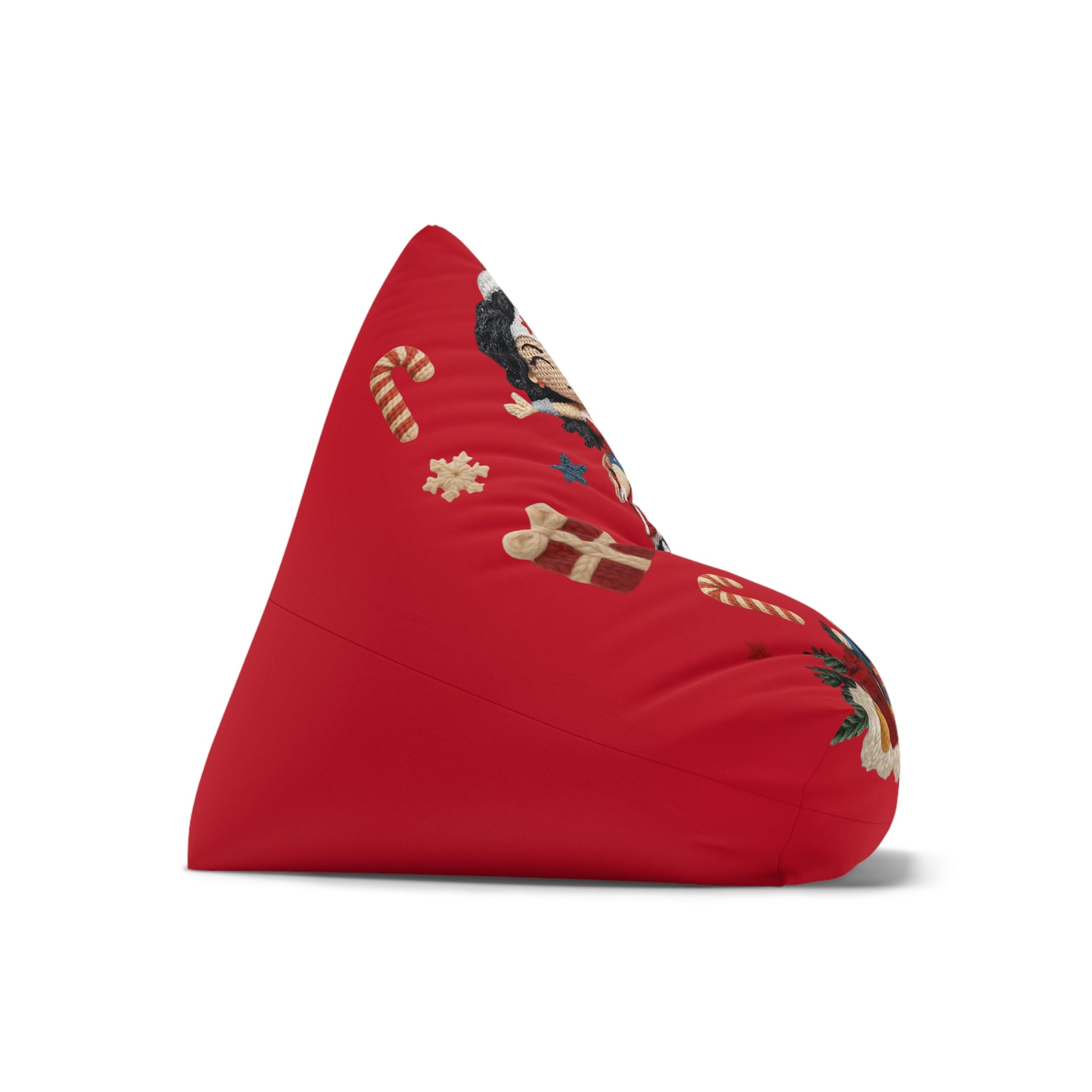 Holiday Superhero Bean Bag Cover — Festive Red Wonder Woman & Superman Knit Design
