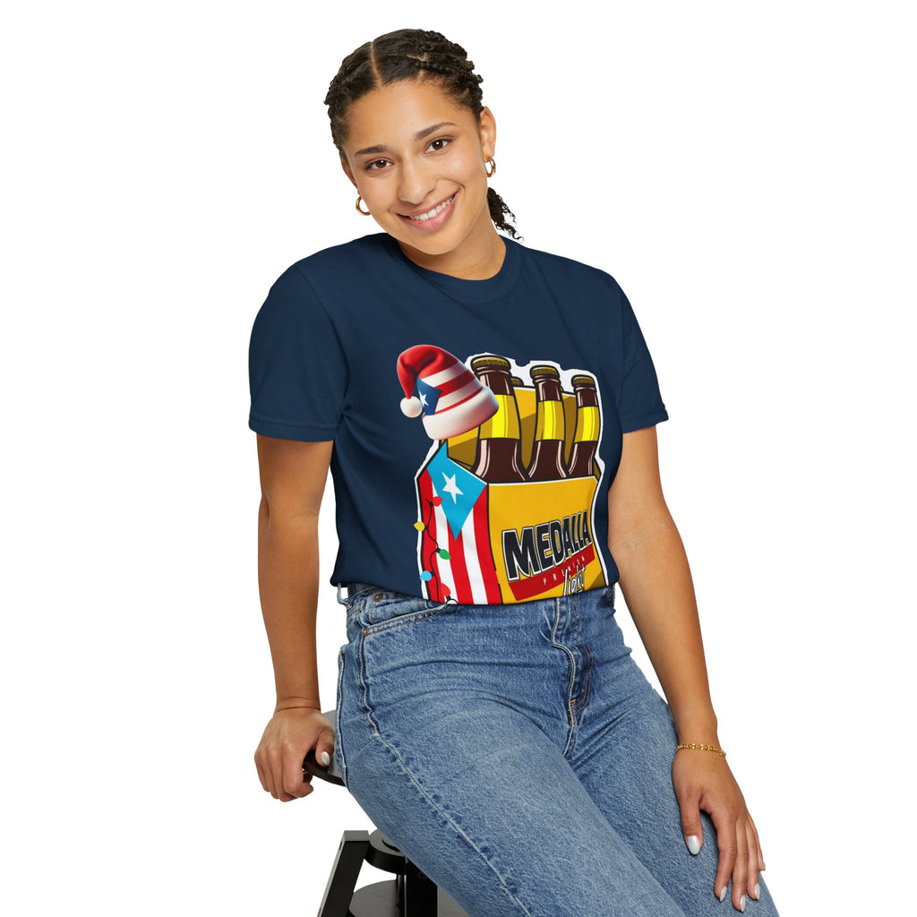 Medalla Light Beer T-Shirt  Navidad Boricua Holiday Tee Puerto Rico’s Navidades