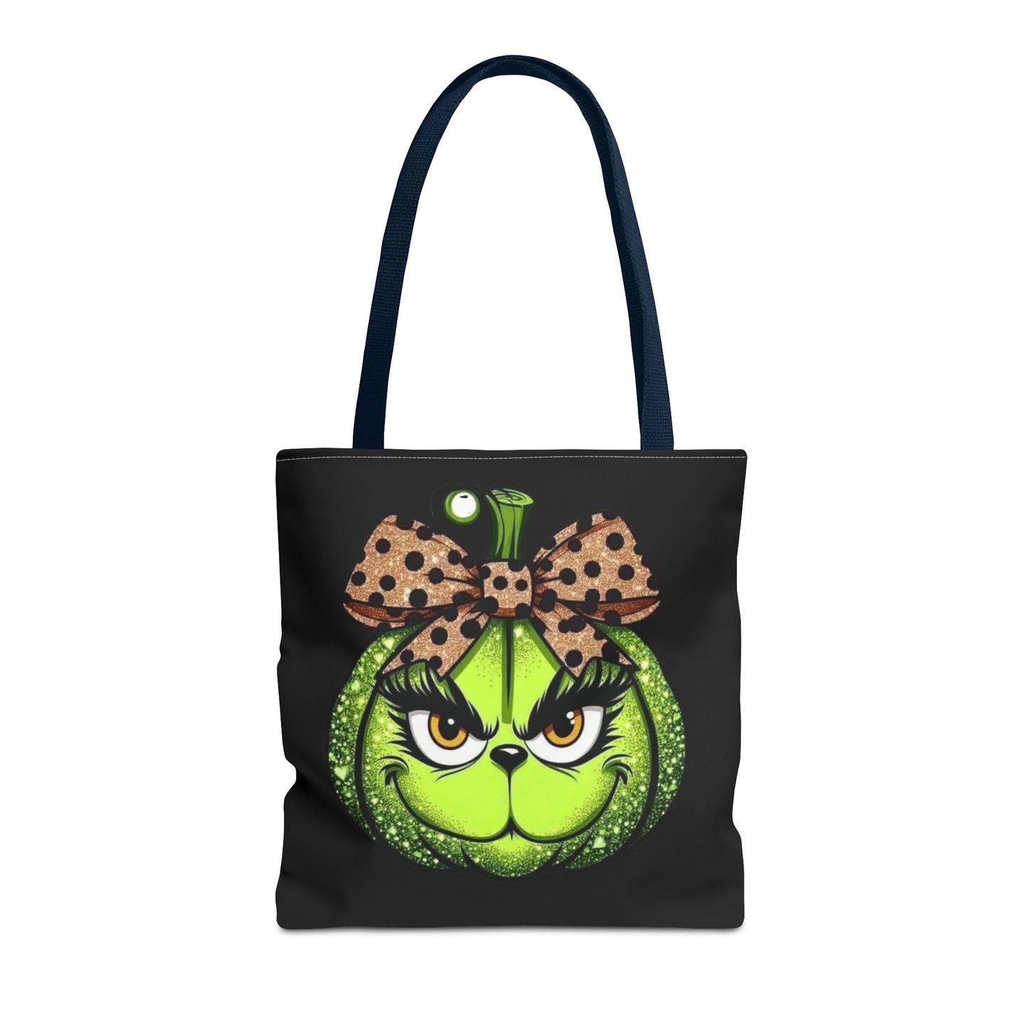 Grinch-Inspired Tote Bag with Polka Dot Bow Christmas Tote Bag Festive Holiday Design