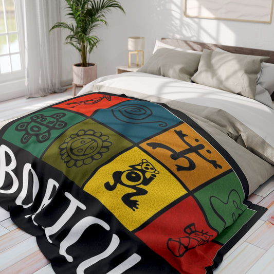 Boricua Pattern Fleece Blanket – Colorful Taino Symbols Cozy Throw