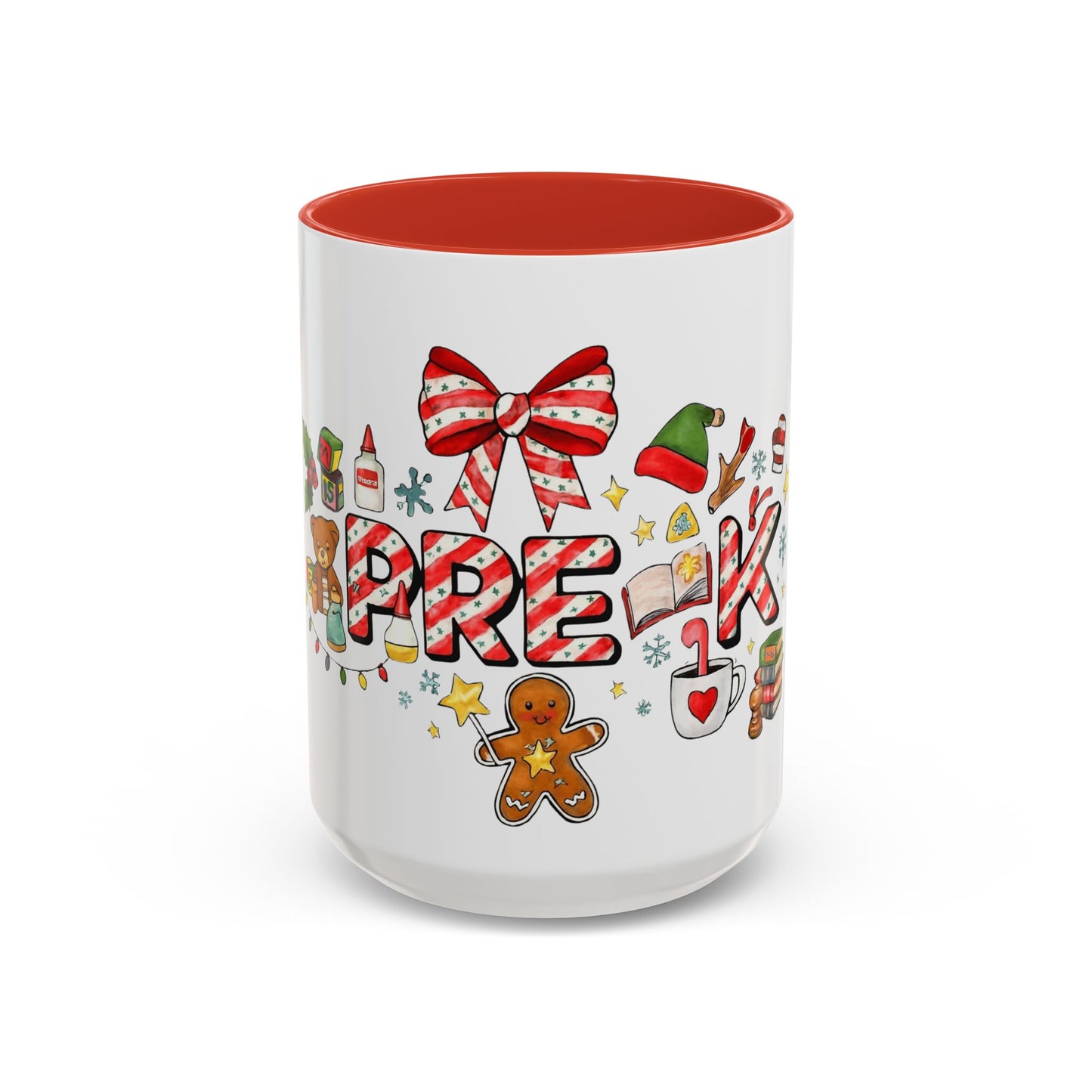 Holiday Teacher Coffee Mug 'PRE-K' Festive Gingerbread & Candy Cane Design (11/15oz) School Staff Christmas Mug Collection