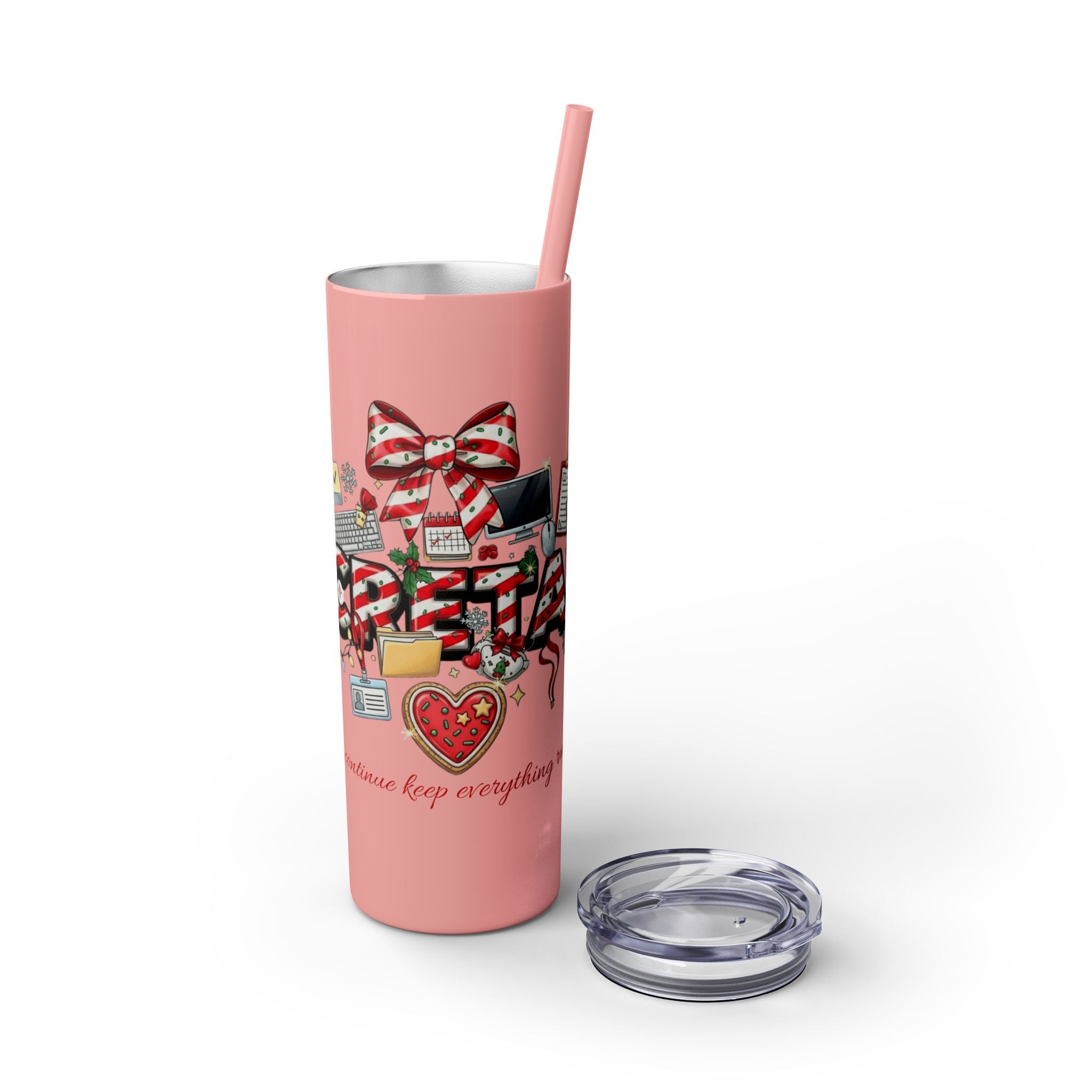 Christmas mug for the office team who keeps everything running smoothly. Candy Cane Christmas Office Secret Santa Design, 20oz with Straw