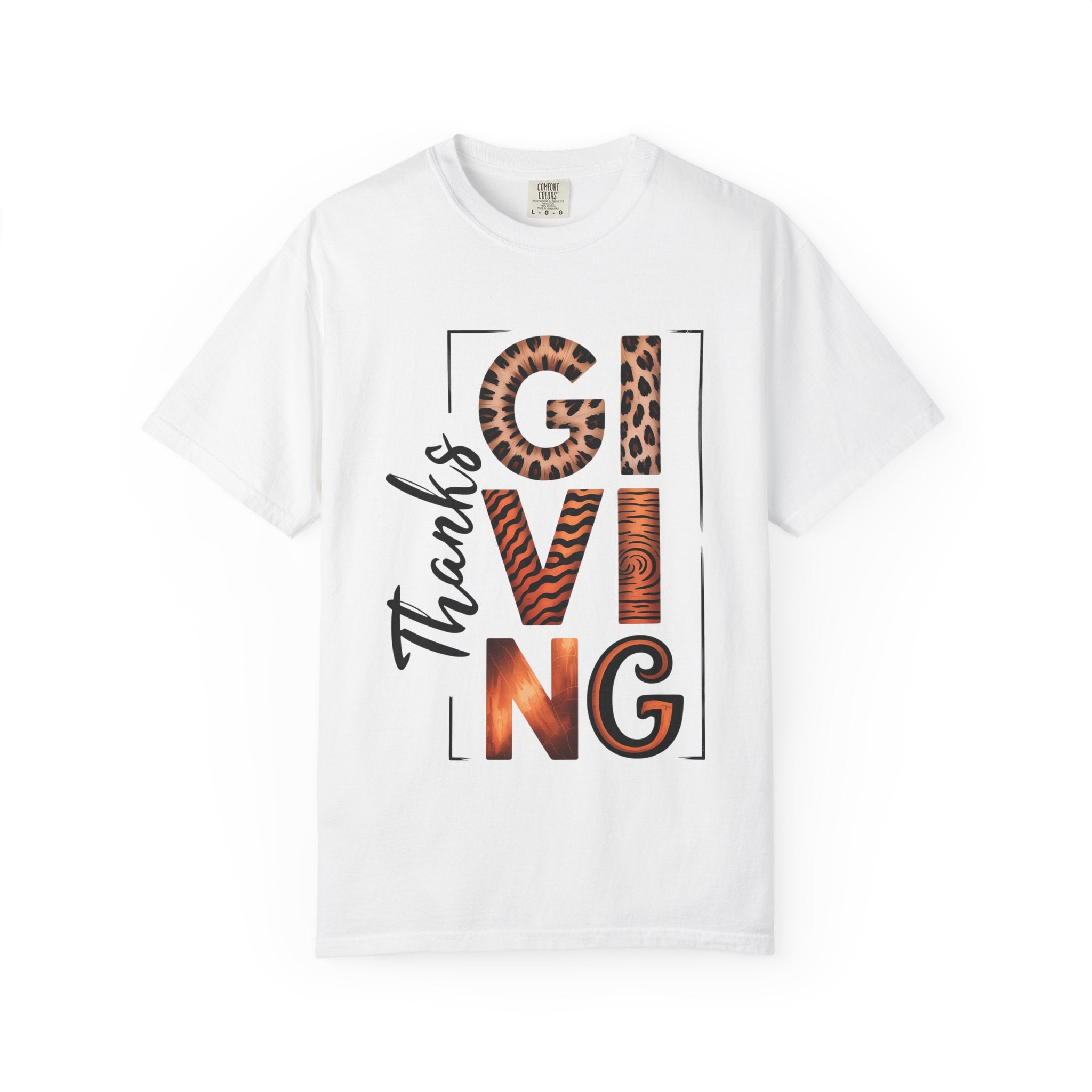 Fall T-Shirts and Sweatshirts Collection Giving Thanks T-Shirt Thanksgiving Graphic Tee with Leopard & Wood Pattern Letters