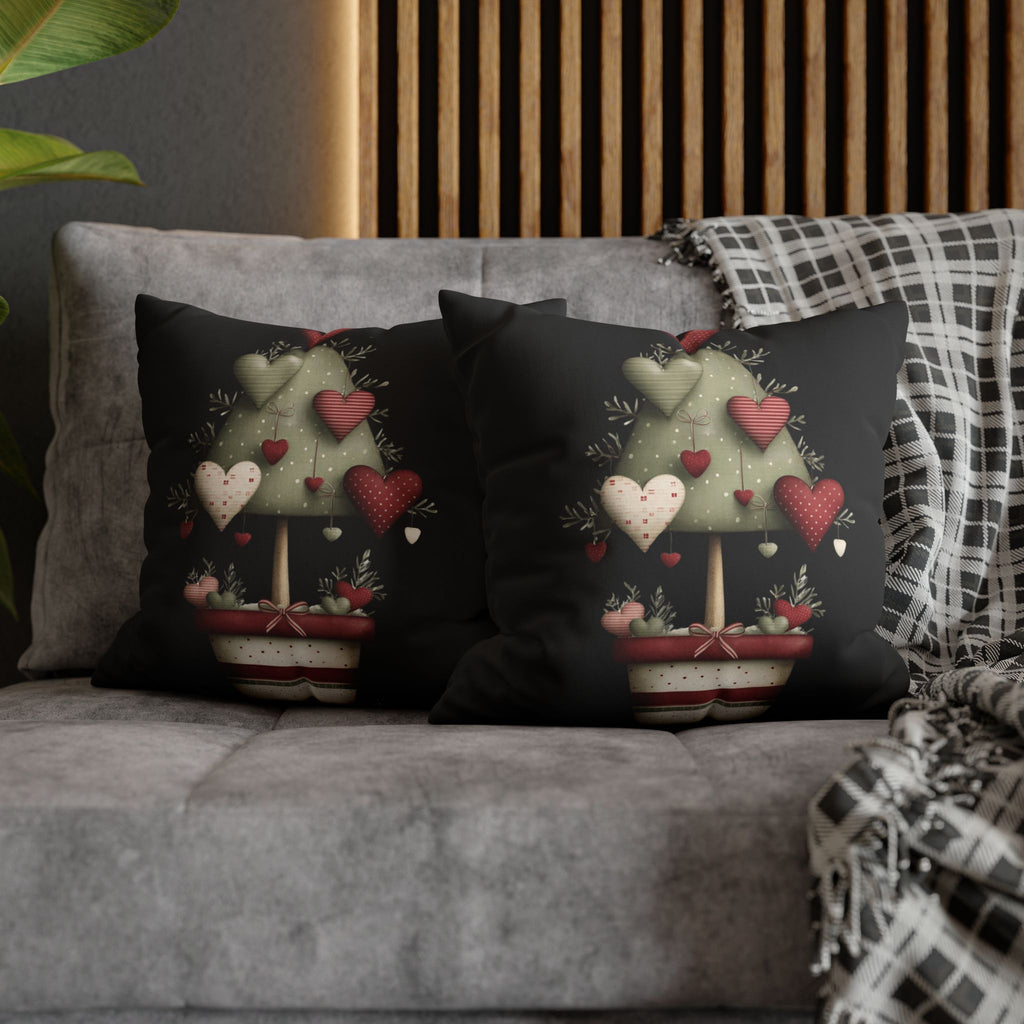 Valentine Heart Topiary Faux Suede Pillowcase CHRISTMAS PILLOW DÉCOR